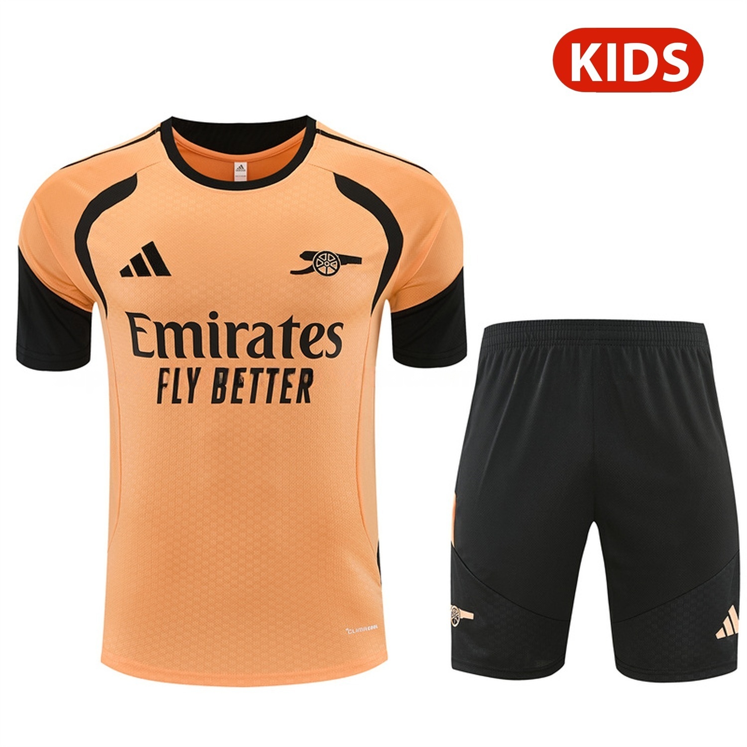 Arsenal 26-27 Kids Short-Sleeve Training Set - Orange Top & Black Shorts - ManixJersey