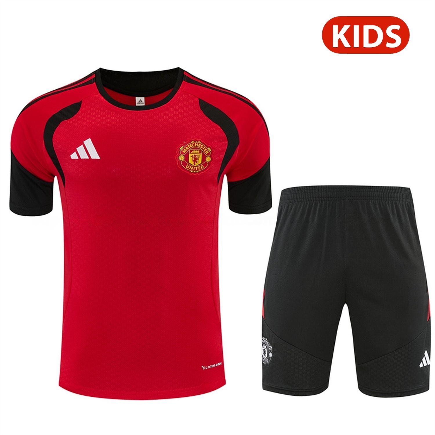 Manchester United 26-27 Kids Short-Sleeve Training Set - Red Top & Black Shorts - ManixJersey