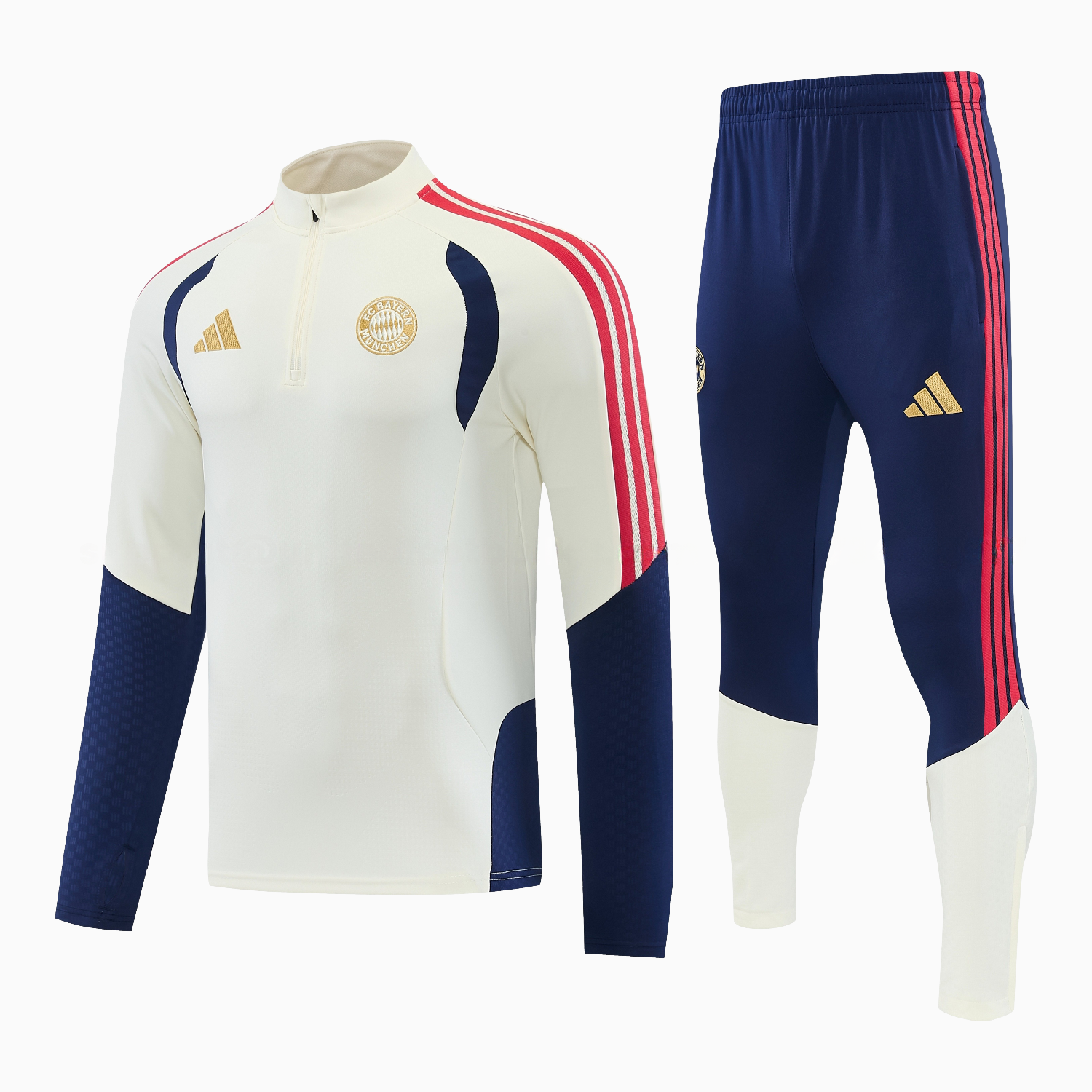 Bayern Munich 26-27 Long Sleeves Training Set - Off-White Top and Dark Blue Pants - ManixJersey