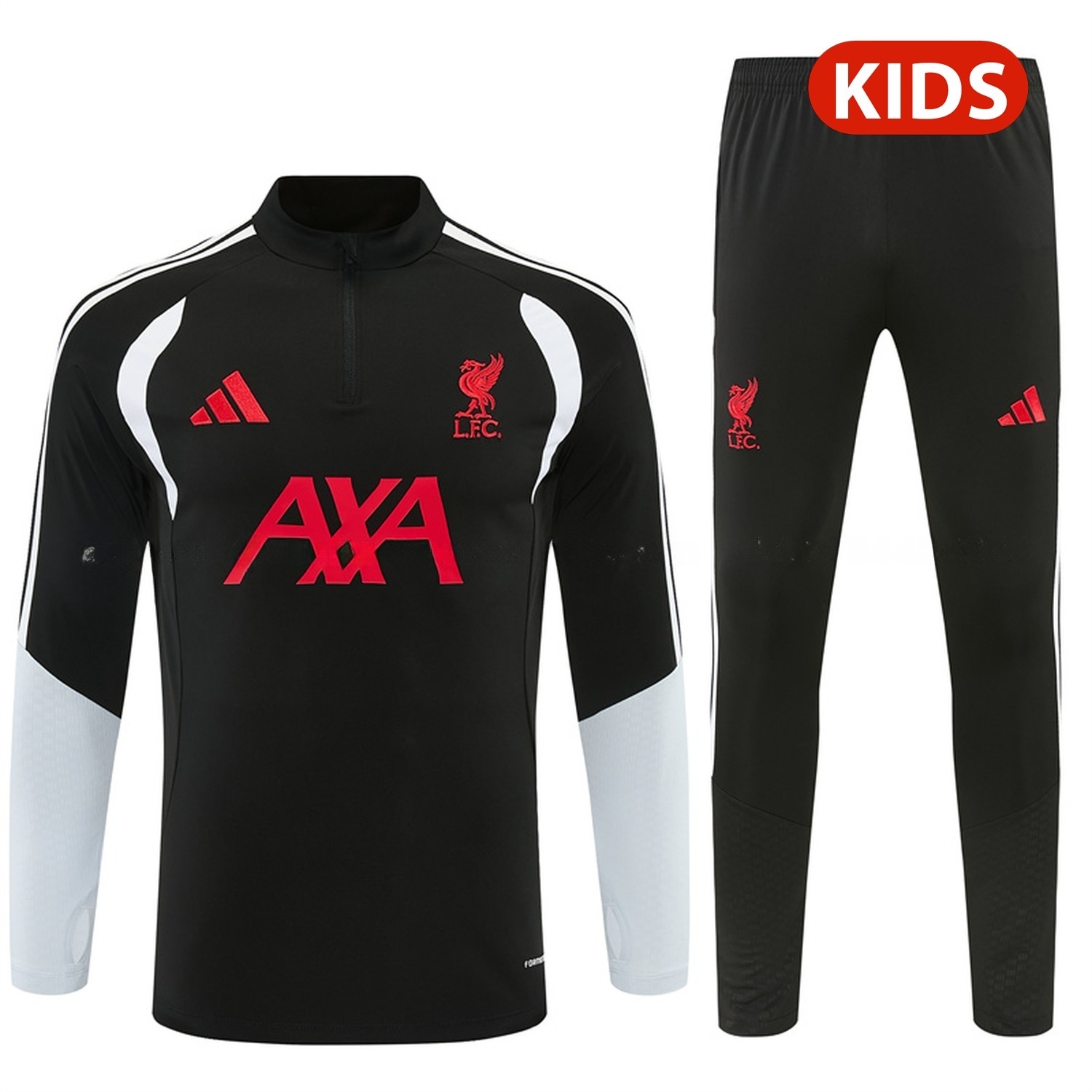 Liver.pool 26-27 Kids Long Sleeve Training Set - Black Top & Black Pants - ManixJersey