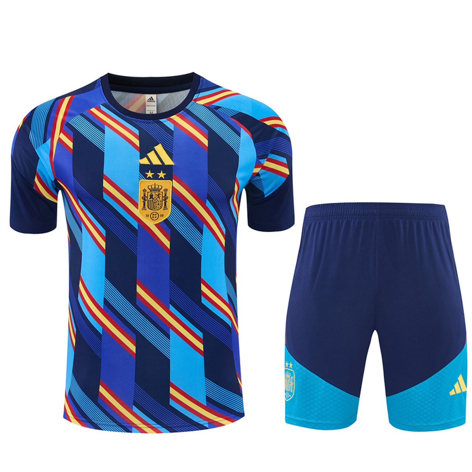Spain 2026 Two Stars Camouflage Short-Sleeve Training Set - Blue Top & Deep Blue Shorts - ManixJersey