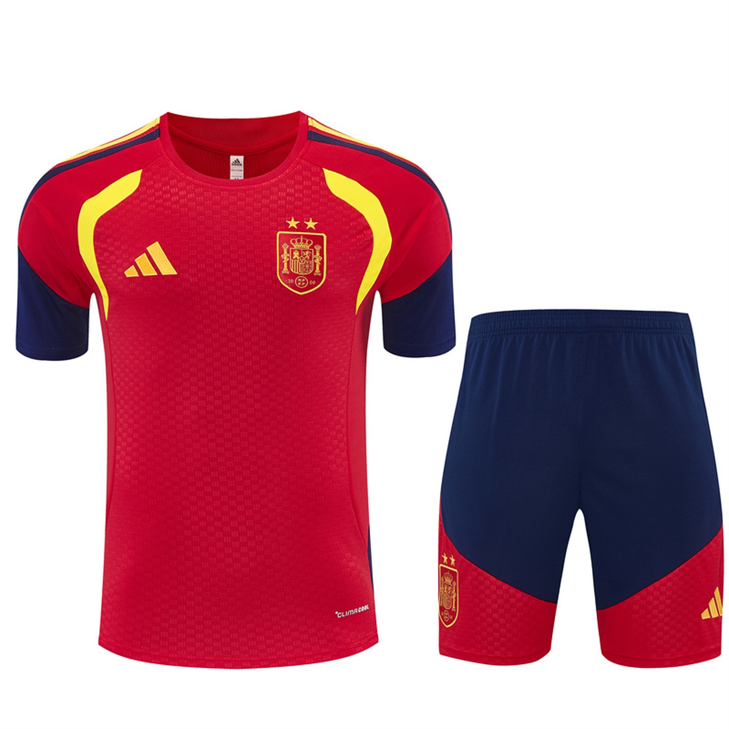 Spain 2026 Two Stars Short-Sleeve Training Set - Red Top & Deep Blue Shorts - ManixJersey