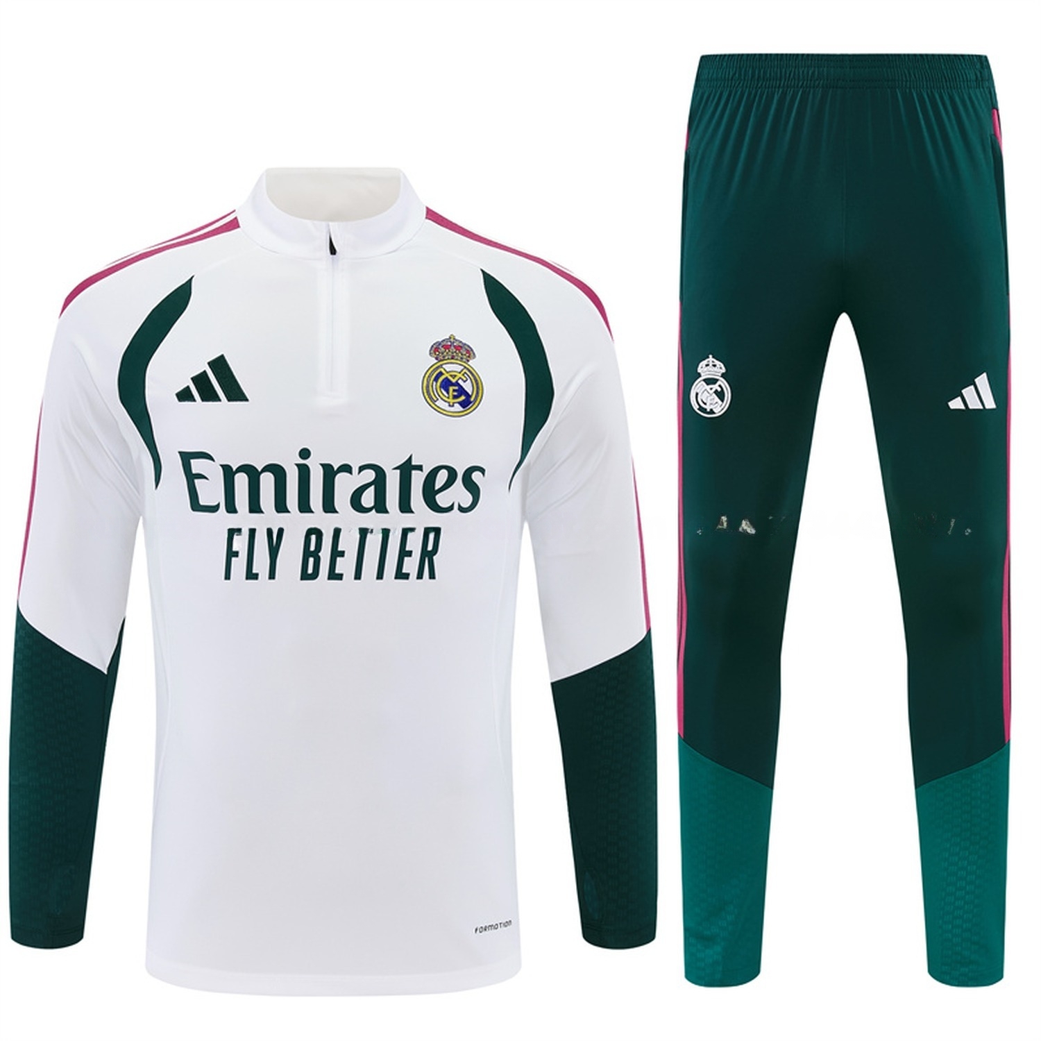 Real Madrid 26-27 Long Sleeve Training Set - White Top & Dark Green Pants - ManixJersey