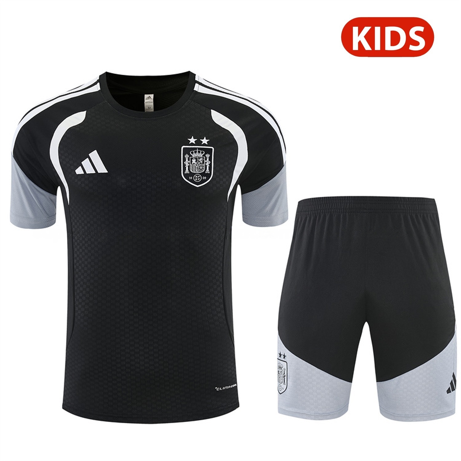 Spain 2026 Two Stars Kids Short-Sleeve Training Set - Black Top & Black Shorts - ManixJersey