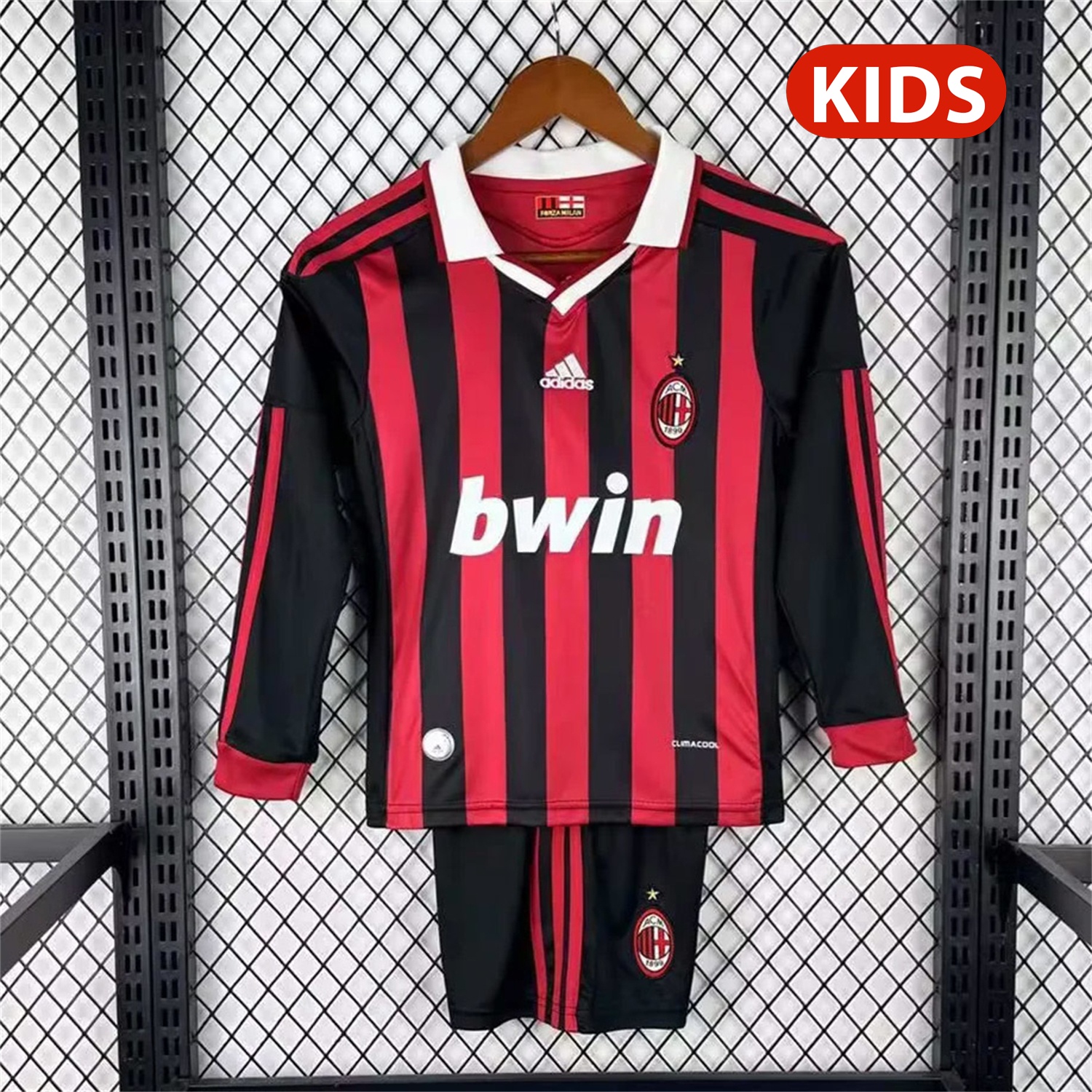 Retro AC Milan 2009-10 Home Red Long Sleeves Kids Kit - ManixJersey