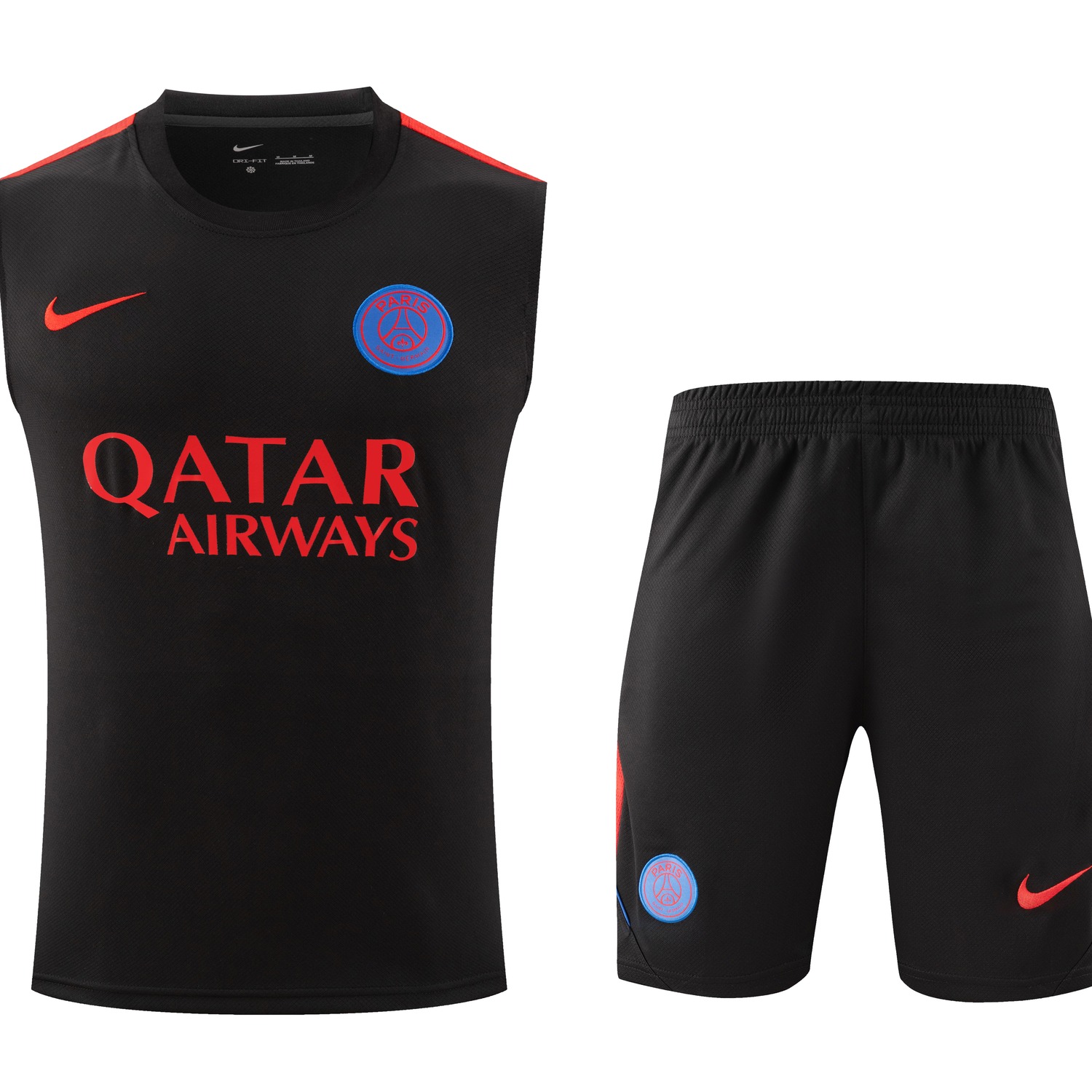 Paris Saint-Germain PSG 26-27 Vest Training Set - Black With Red Accents Vest and Black Shorts - ManixJersey