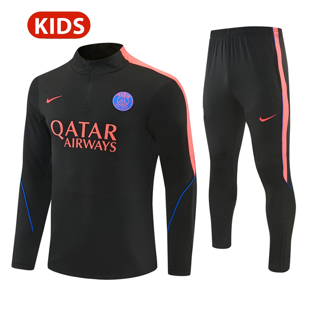 Paris Saint-Germain 26-27 Kids Long Sleeves Training Set - Black With Pink Top & Pants - ManixJersey