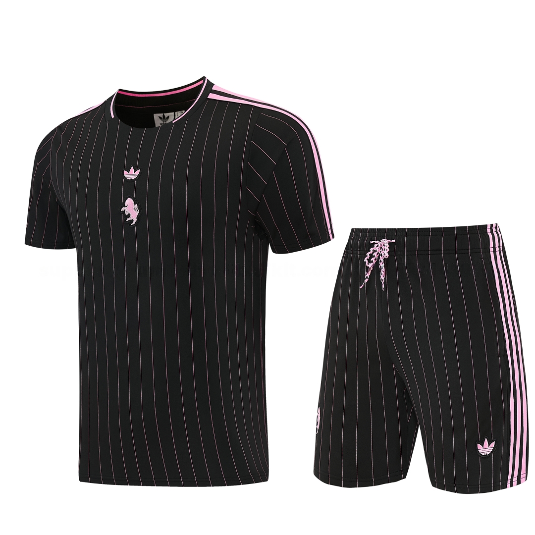 Juventus 26-27 Short-Sleeve Training Set - Pink Lines Black Top & Shorts - ManixJersey