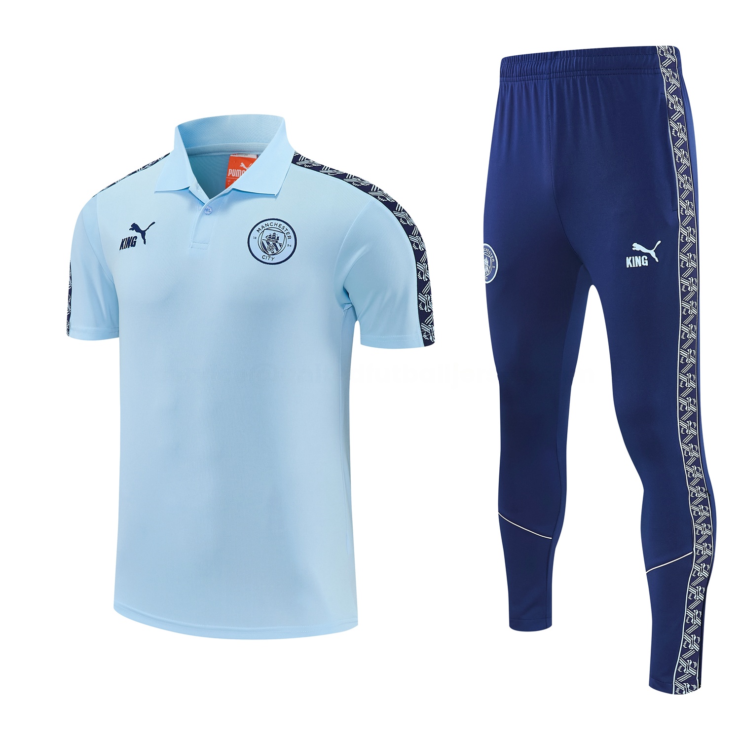 Manchester City 25-26 POLO Short-Sleeve Training Set - Light Blue Top and Dark Blue Pants - ManixJersey