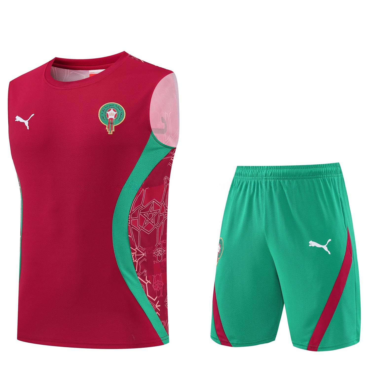 Morocco 2026 Vest Training Set - Red Top and Green Shorts - ManixJersey