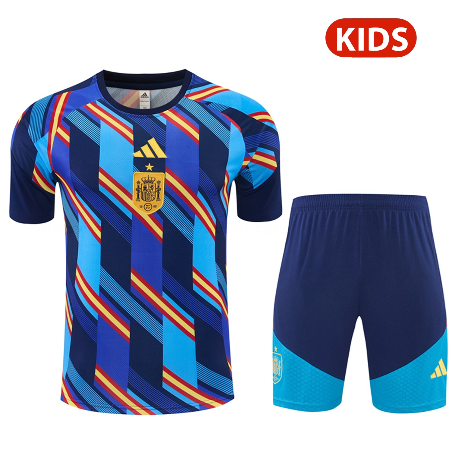 Spain 2026 Kids Short-Sleeve Training Set - Royal Blue And Yellow Top & Royal Blue Shorts - ManixJersey