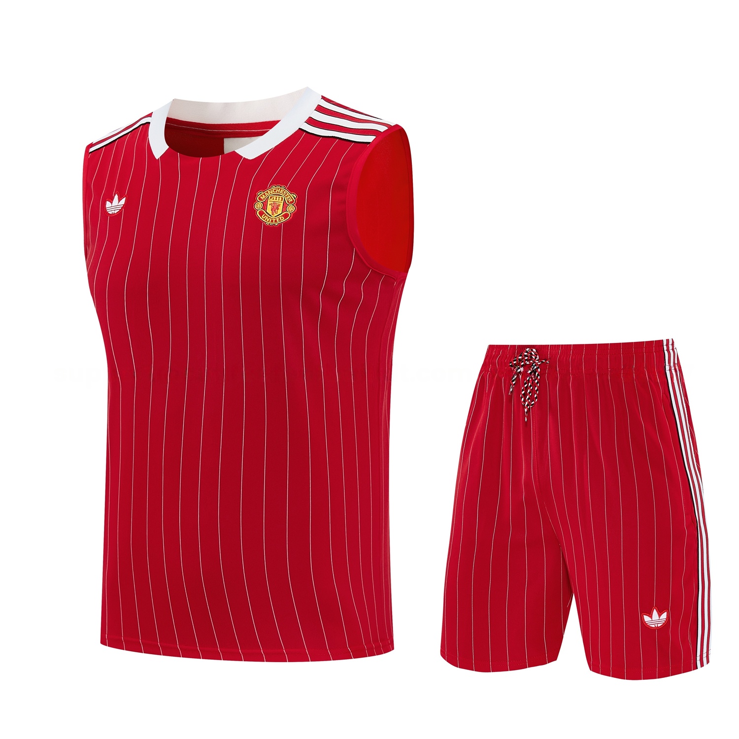 Manchester United 25-26 Retro Style Vest Training Set - Red With White Stripes Top & Pants - ManixJersey