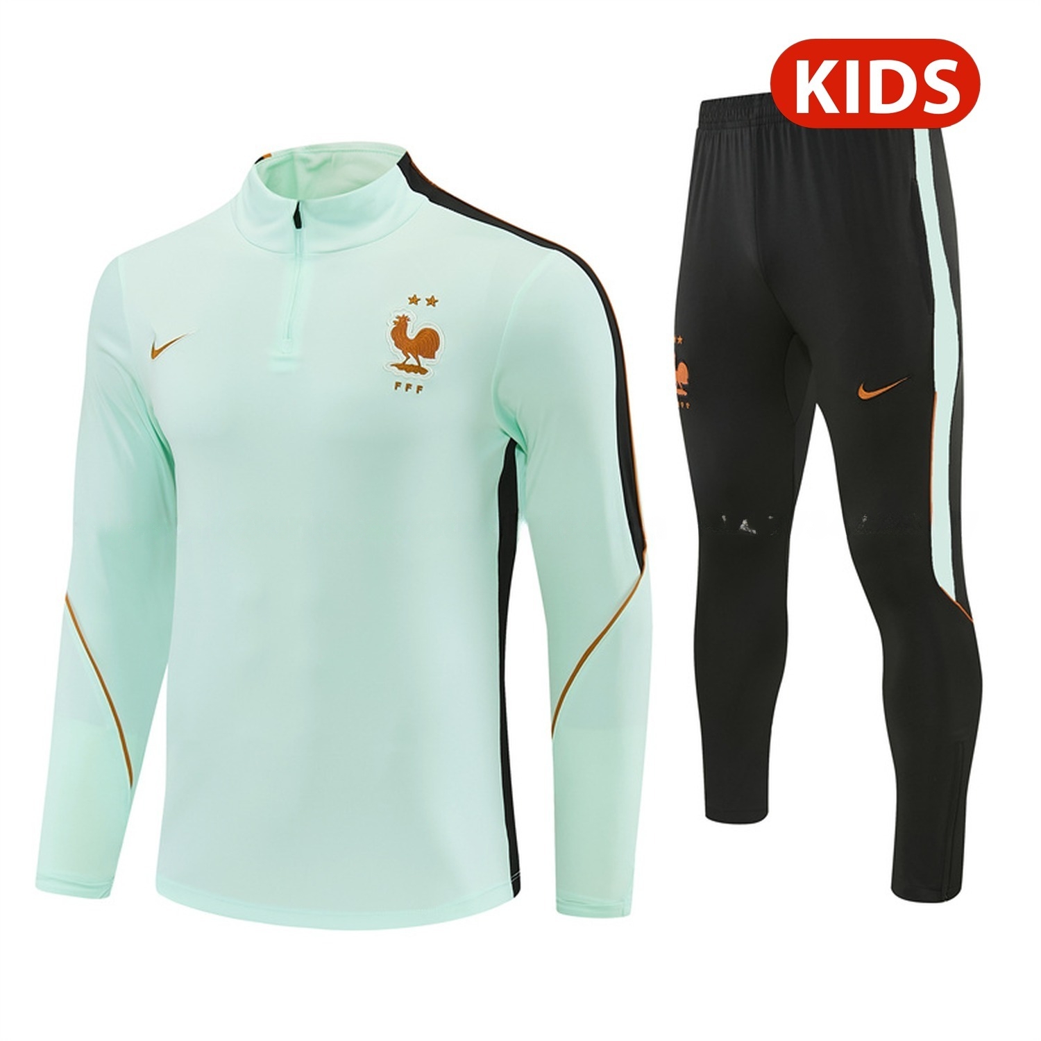 France 2026 Kids Long Sleeve Training Set - Light Green Top & Black Pants - ManixJersey