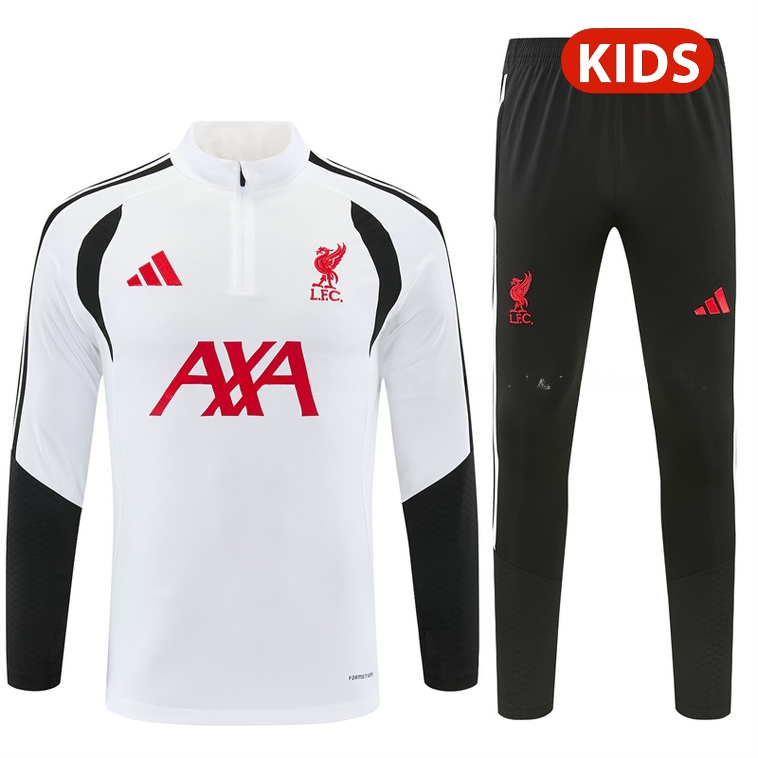 Liver.pool 26-27 Kids Long Sleeve Training Set - White Top & Black Pants - ManixJersey