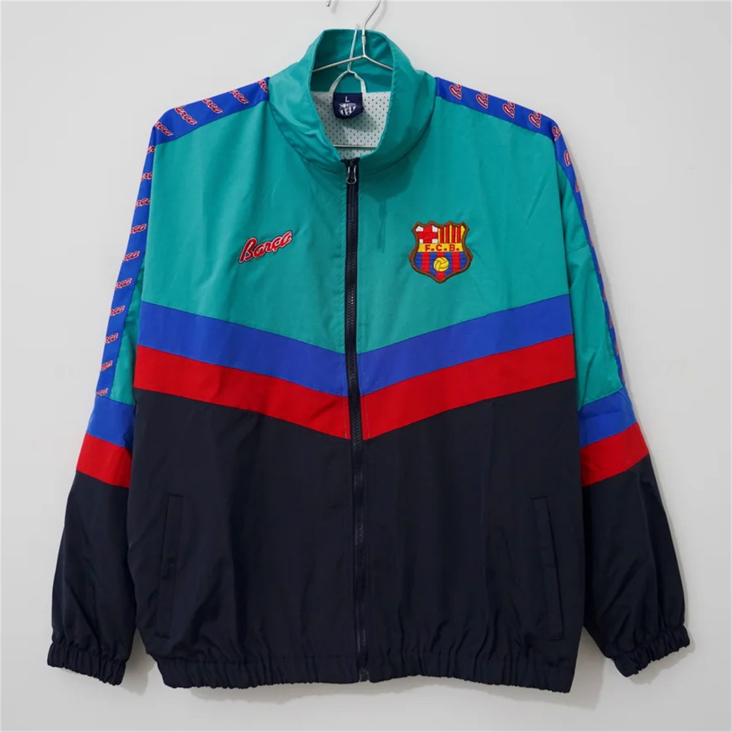 Retro Barcelona 1995-97 Windbreaker Jacket - Cyan And Black - ManixJersey