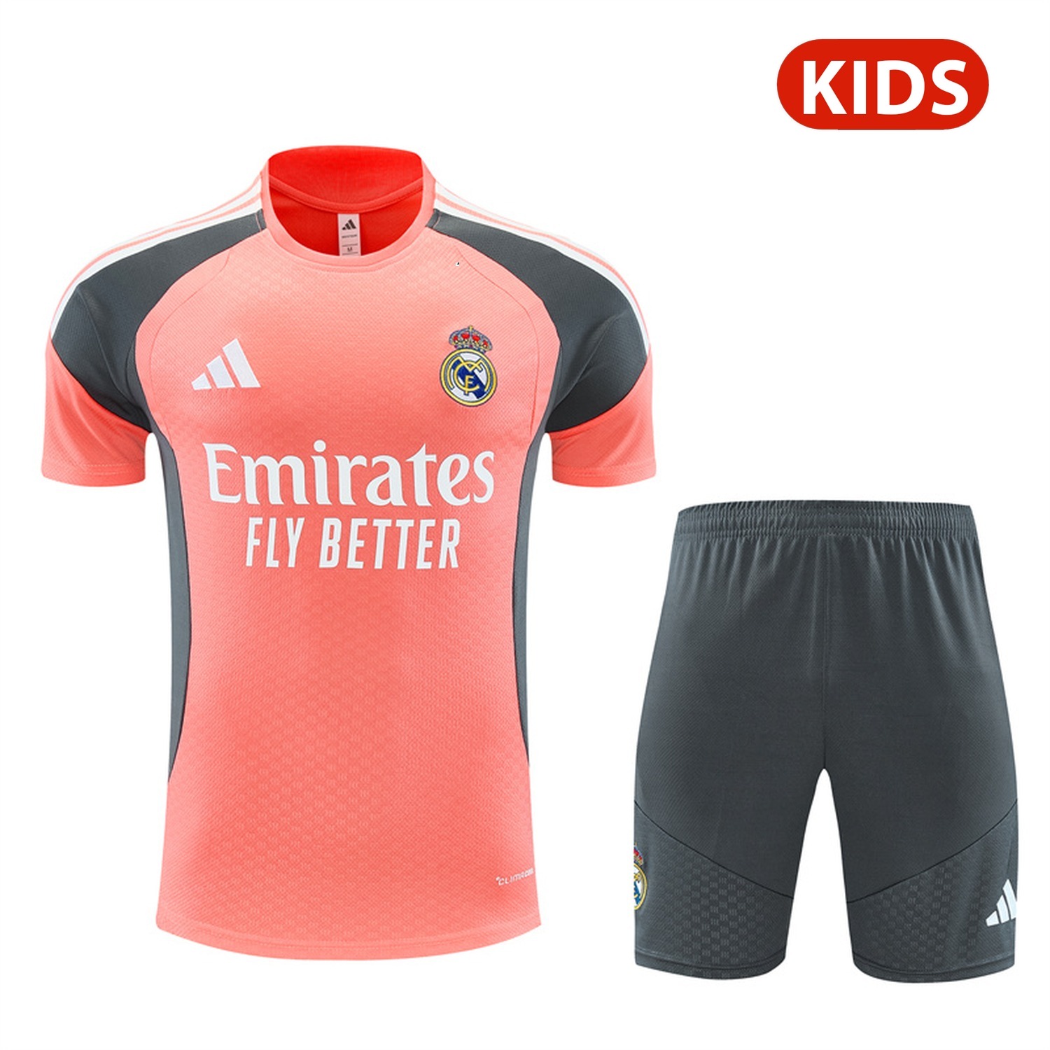 Real Madrid 26-27 Kids Short-Sleeve Training Set - Pink Top & Deep Grey Shorts - ManixJersey