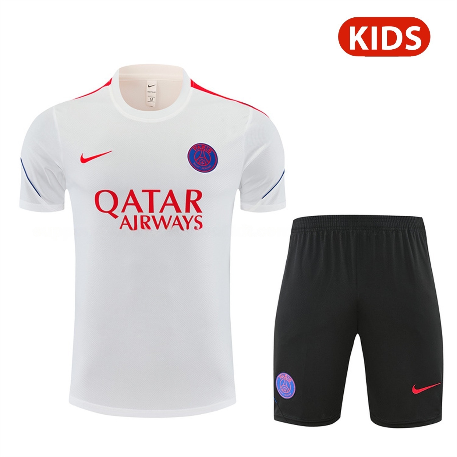 Paris Saint-Germain PSG 26-27 Kids Short-Sleeve Training Set - White Top & Black Shorts - ManixJersey