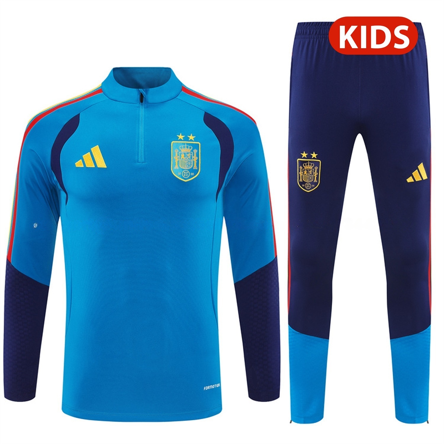Spain 2026 Kids Long Sleeve Training Set - Lake Blue Top & Deep Blue Pants - ManixJersey