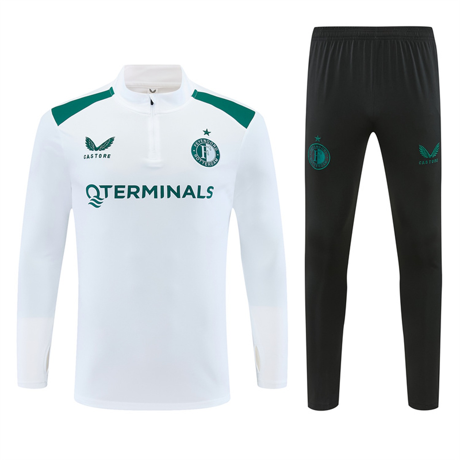Feyenoord 26-27 Kids Long Sleeve Training Set - White Top & Black Pants - ManixJersey