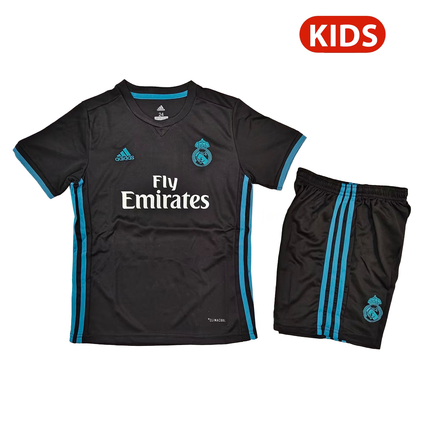 Retro Real Madrid 2017-18 Away Black Kids Kit - ManixJersey