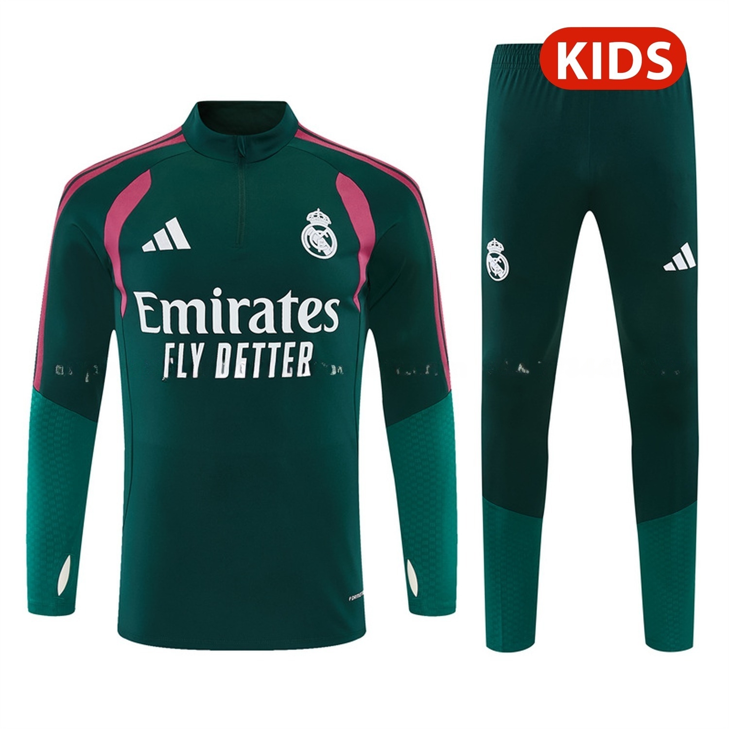 Real Madrid 26-27 Kids Long Sleeve Training Set - Dark Green Top & Dark Green Pants - ManixJersey