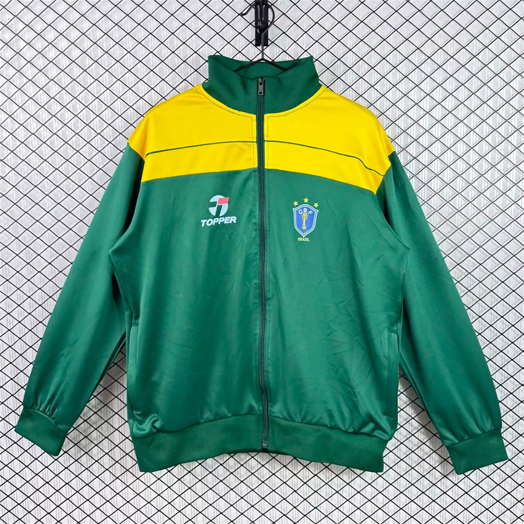 Retro Brazil 1982 Green With Yellow Band Windbreaker Jacket - ManixJersey