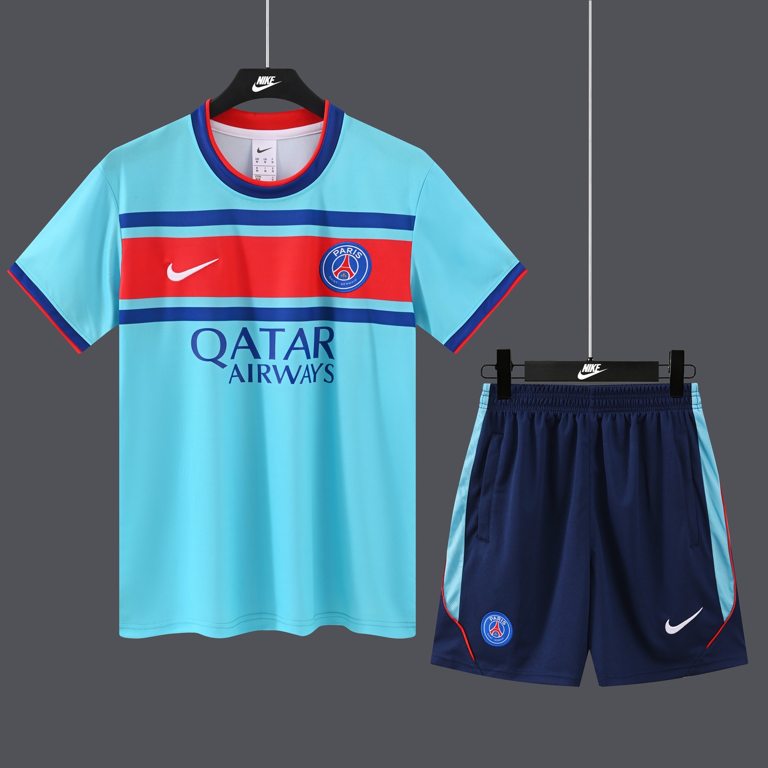 Paris Saint-Germain PSG 26-27 Short-Sleeve Training Set - Lake Blue Top & Deep Blue Shorts - ManixJersey