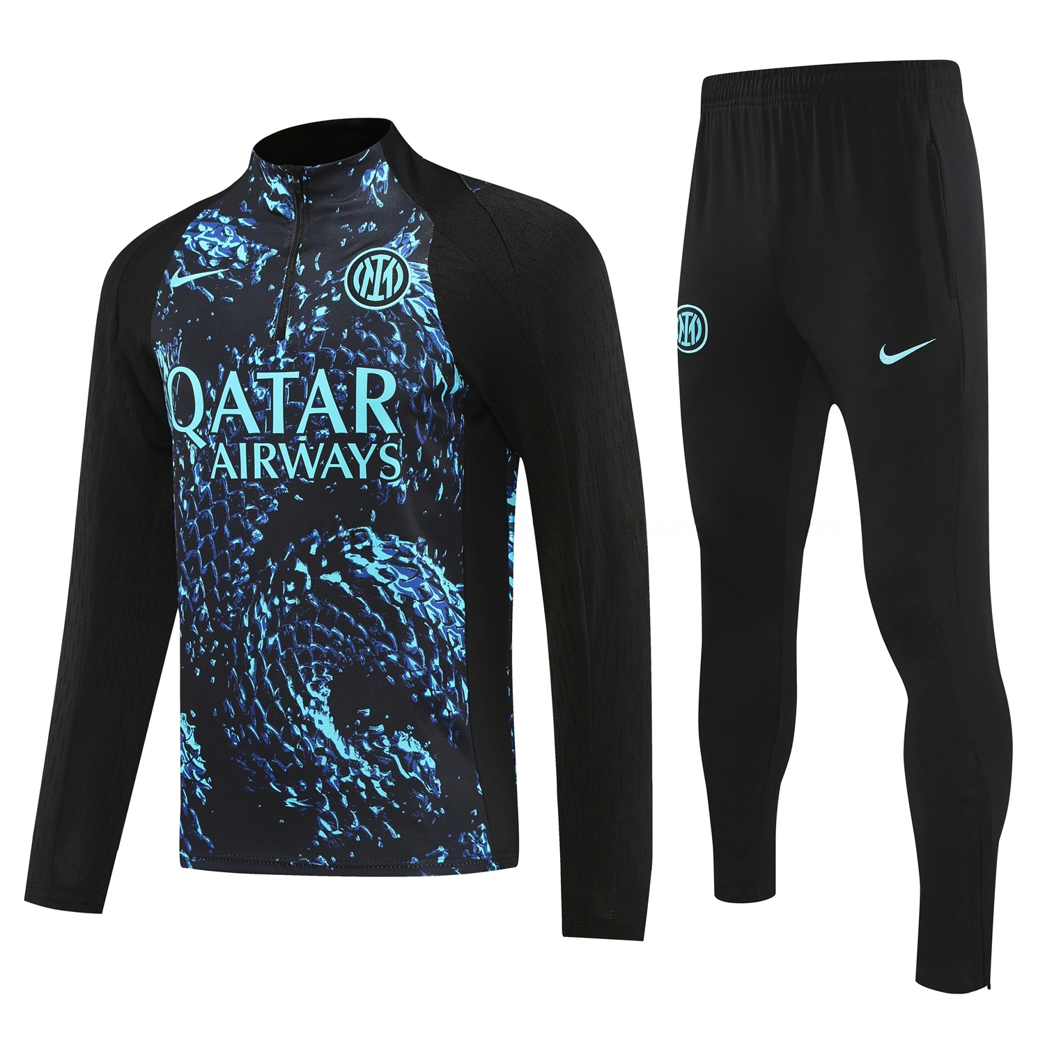 Inter Milan 25-26 Long Sleeve Training Set - Blue Dragon Scales Top & Black Pants - ManixJersey