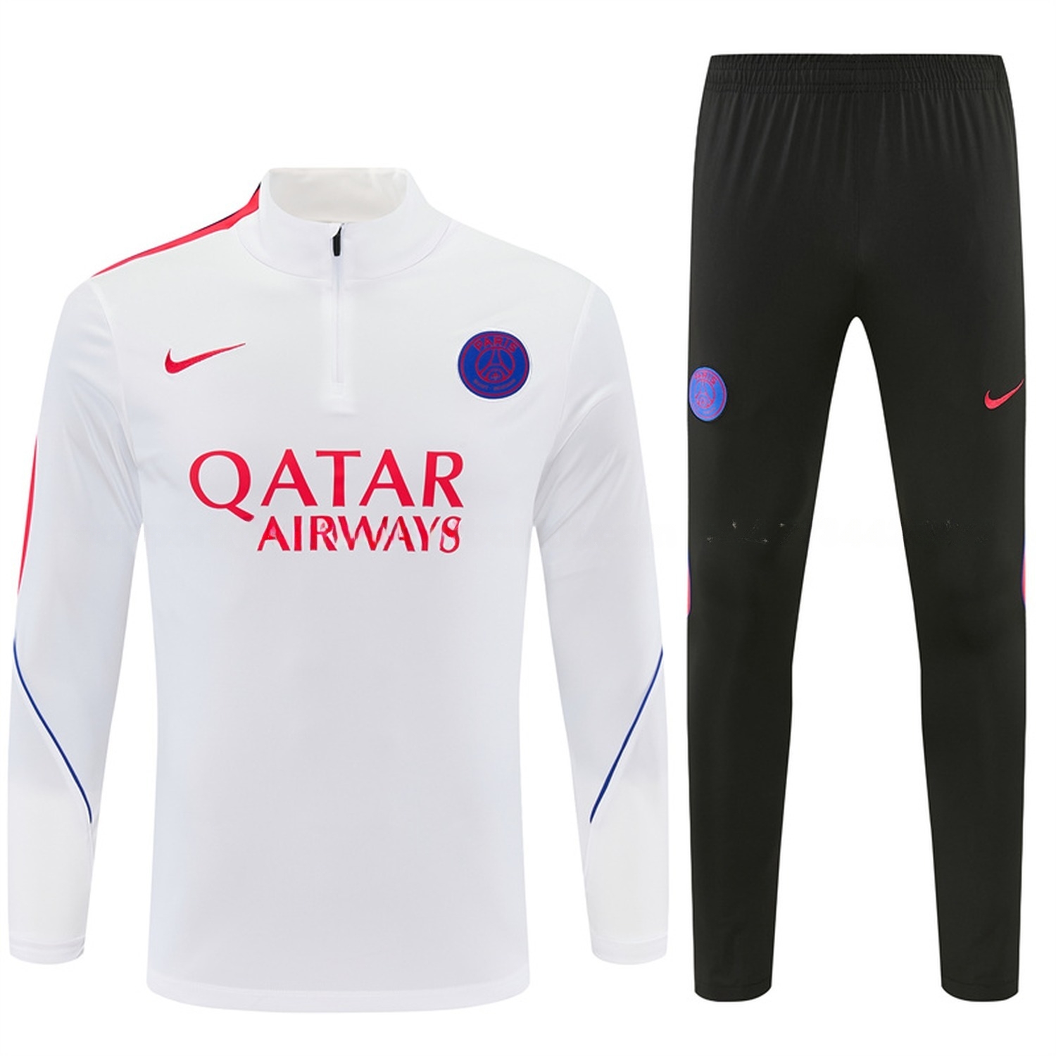Paris Saint-Germain PSG 26-27 Long Sleeve Training Set - White Top & Black Pants - ManixJersey