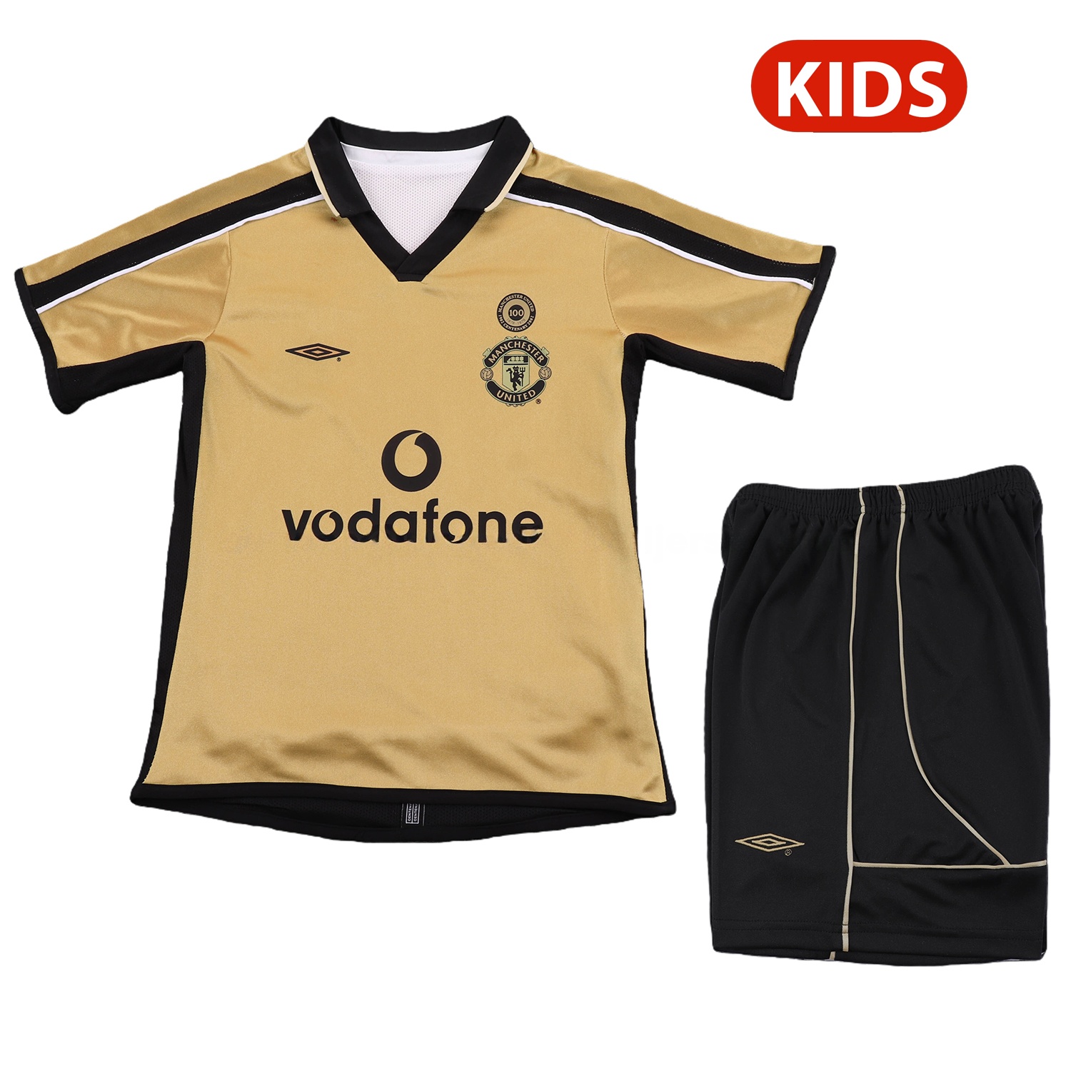 Retro Manchester United 2001-02 100th Centery Kids Kit - Yellow - ManixJersey