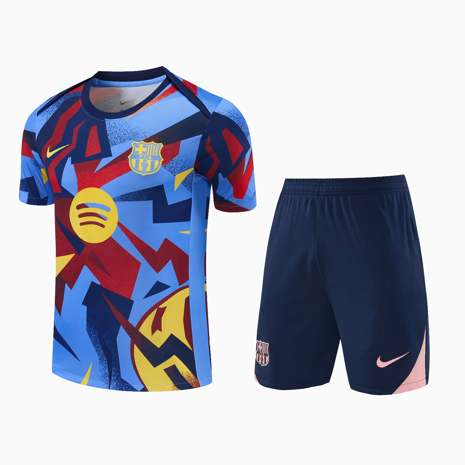 Barcelona 25-26 Short-Sleeve Training Set - Colors Top & Dark Blue With A Small Pink Detail Pants - ManixJersey