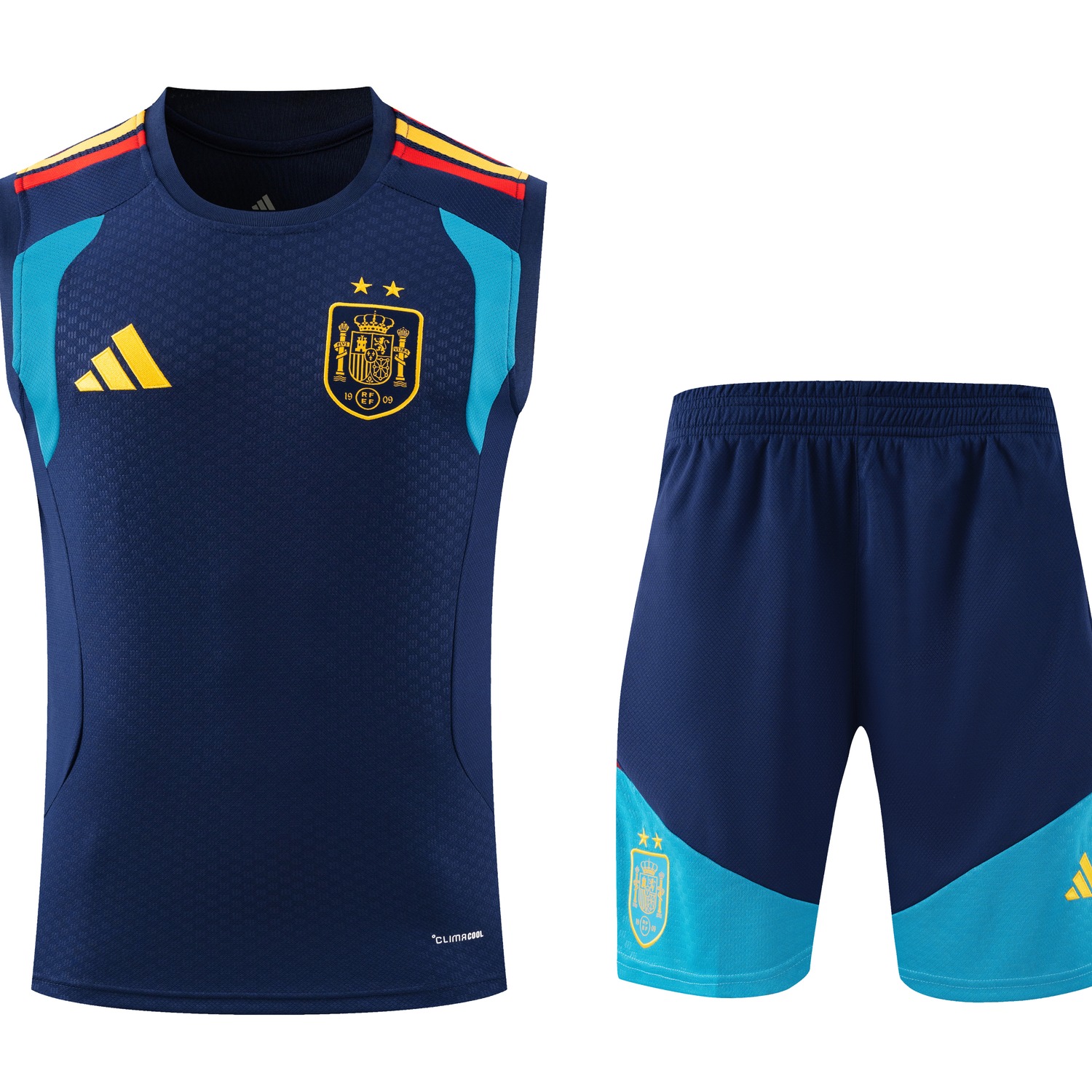 Spain 2026 Two Stars Vest Training Set - Deep Blue Vest and Shorts - ManixJersey