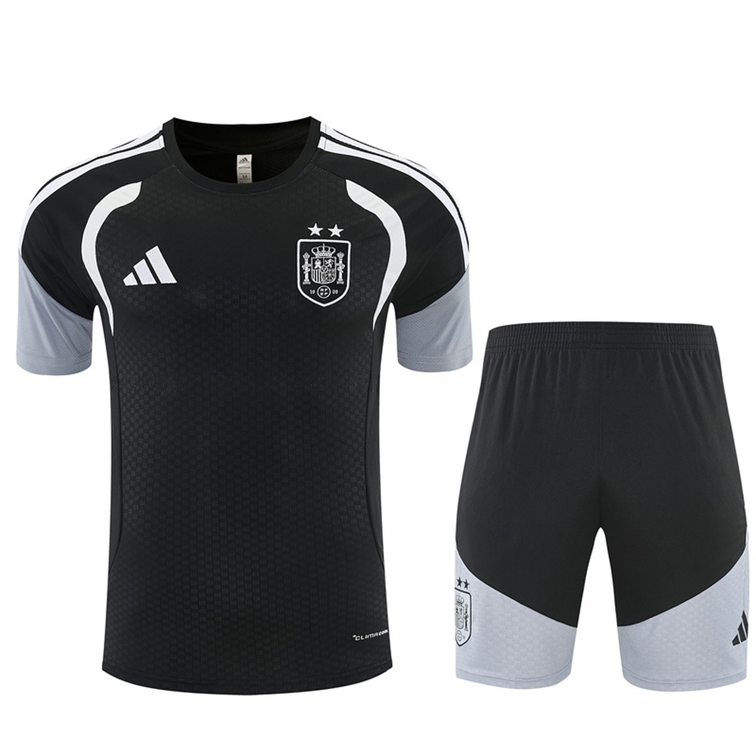 Spain 2026 Two Stars Short-Sleeve Training Set - Black Top & Black Shorts - ManixJersey