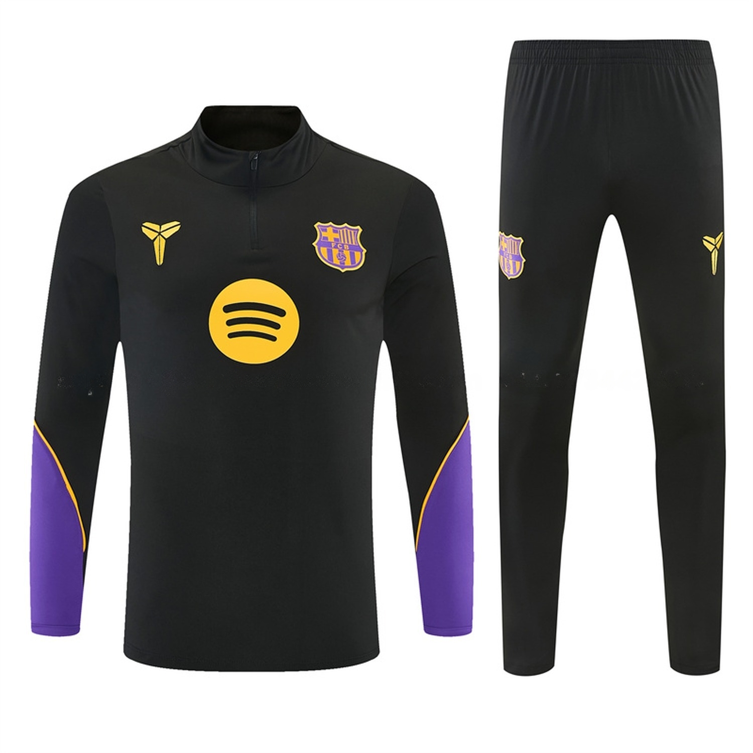 Barcelona 26-27 Purple Trim Long Sleeve Training Set - Black Top & Black Pants - ManixJersey