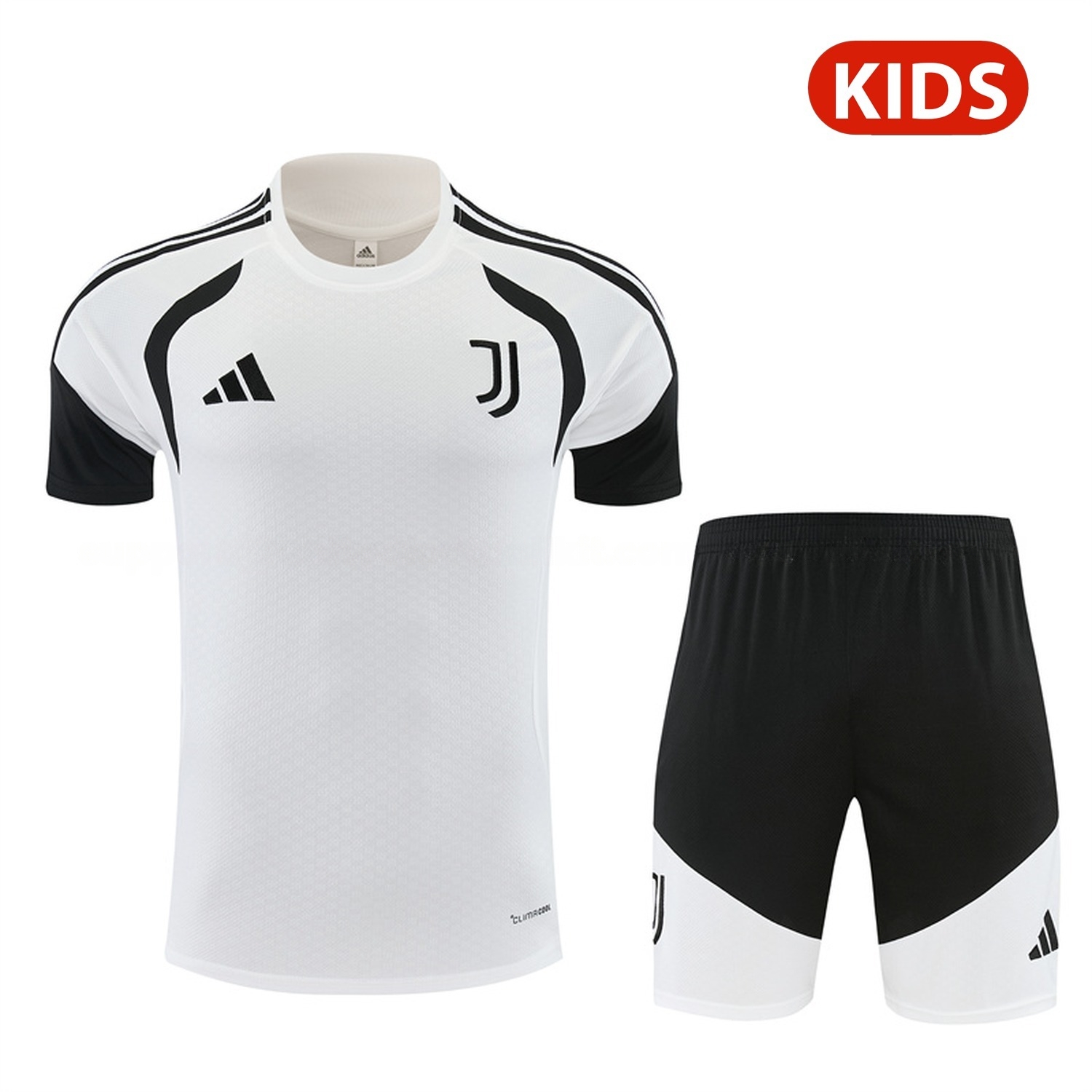 Juventus 26-27 Kids Short-Sleeve Training Set - White Top & Black Shorts - ManixJersey