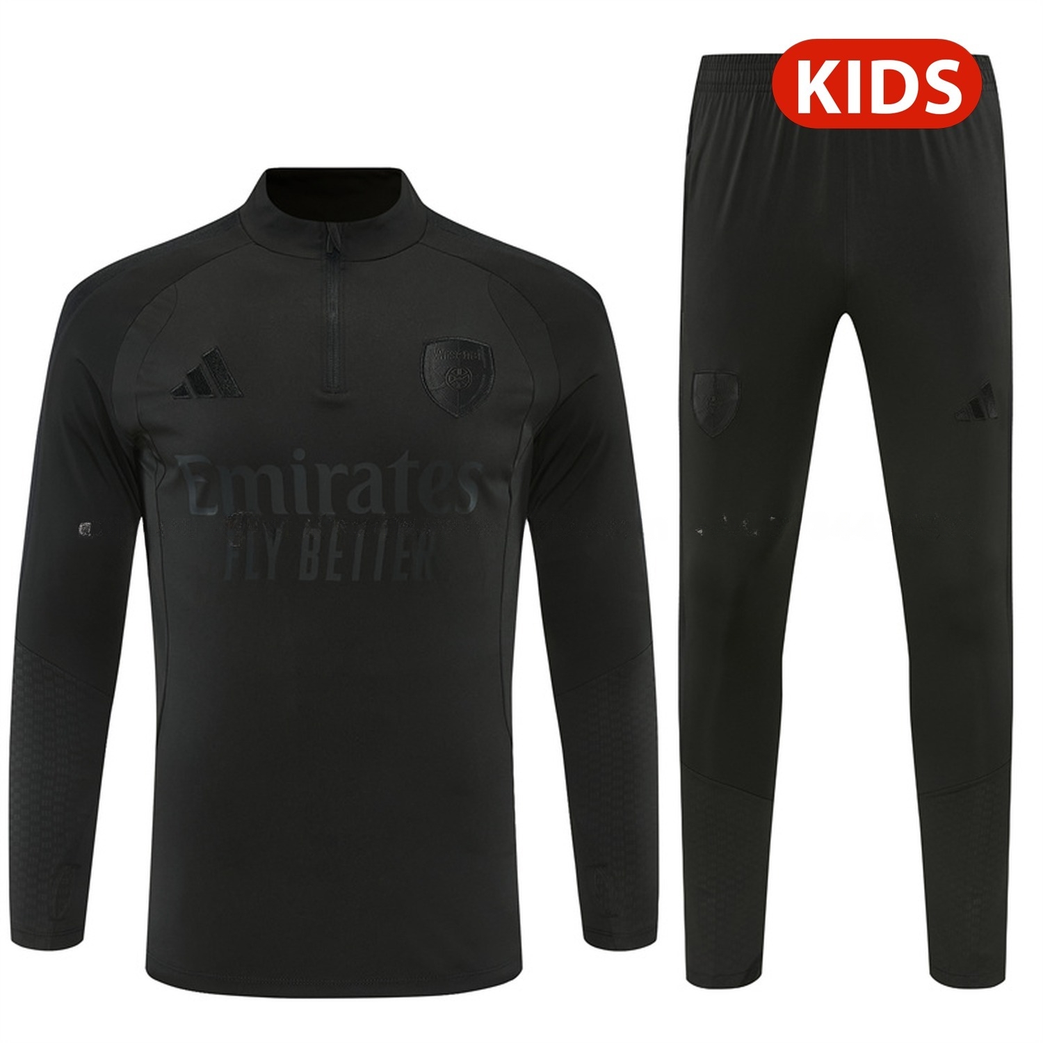 Arsenal 26-27 Kids Long Sleeve Training Set - Pure Black Top & Black Pants - ManixJersey
