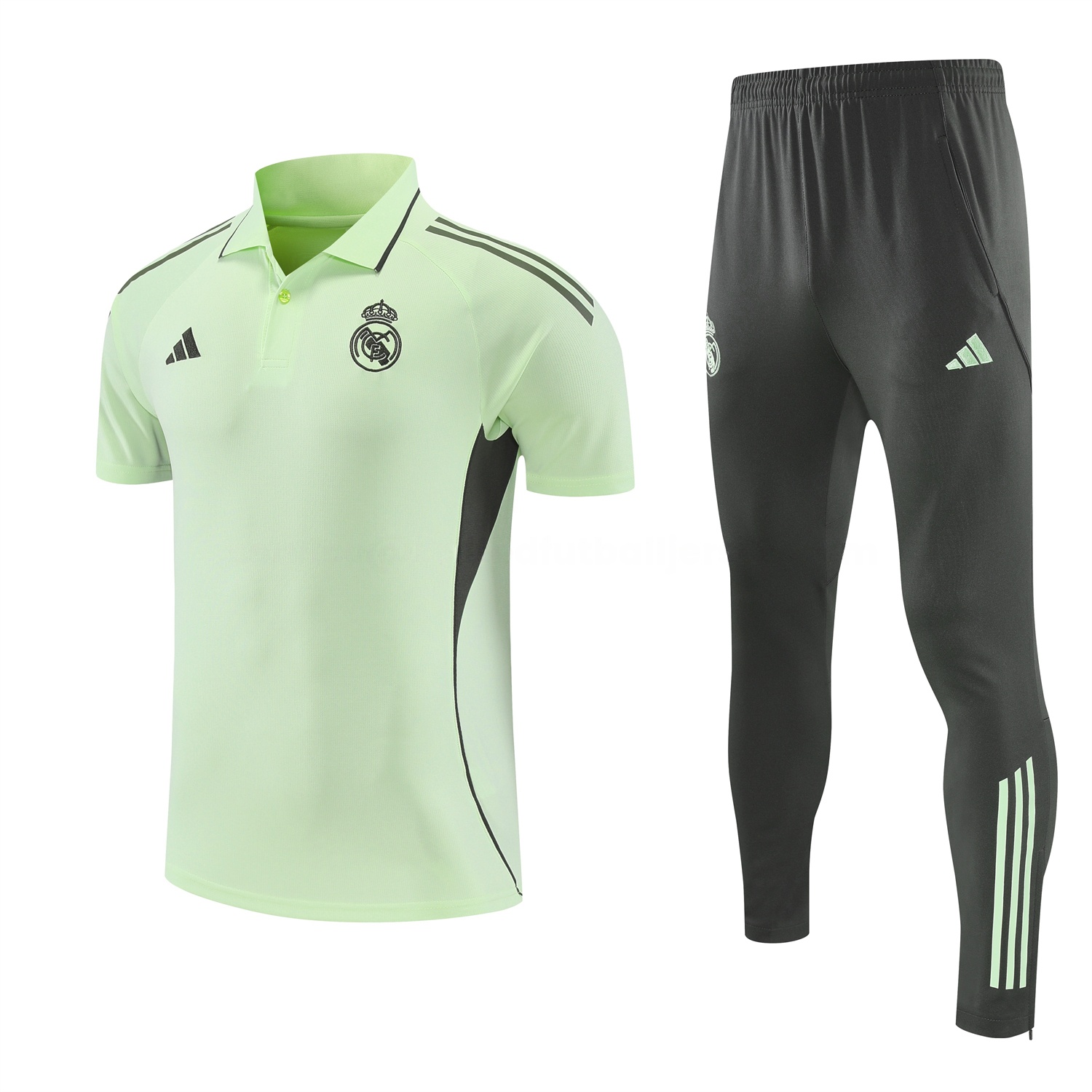 Real Madrid 25-26 POLO Short-Sleeve Training Set - Light Green Top and Dark Grey Pants - ManixJersey