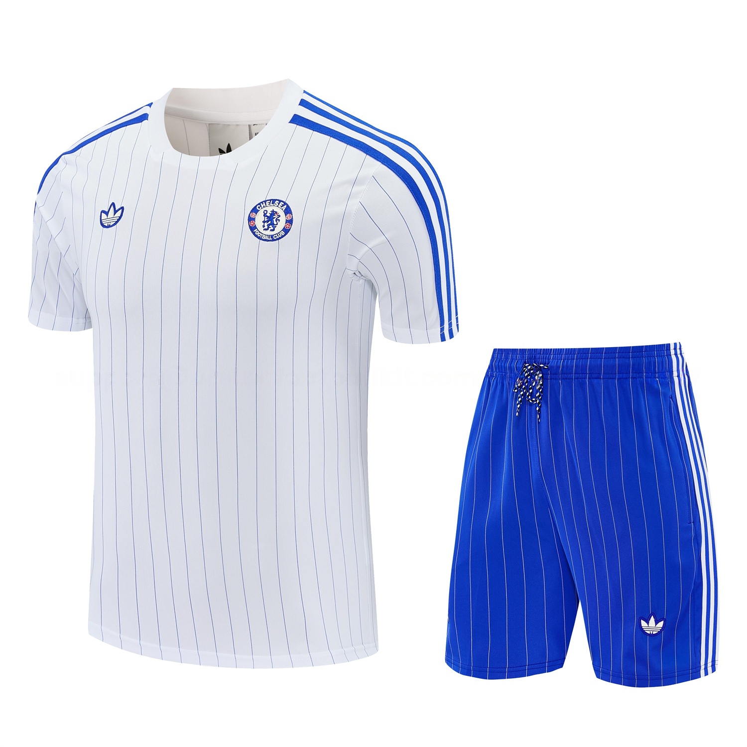 C.H.E.L.S.E.A 25-26 Retro Style Short-Sleeve Training Set - White Top & Blue Stripes Pants - ManixJersey
