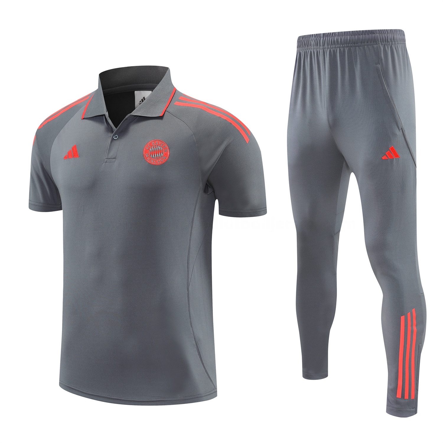 Bayern Munich 25-26 POLO Short-Sleeve Training Set - Deep Grey With Red Top and Pants - ManixJersey
