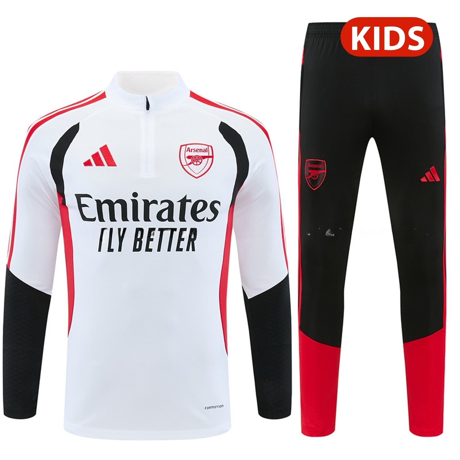 Arsenal 26-27 Kids Long Sleeve Training Set - White Top & Black Pants - ManixJersey