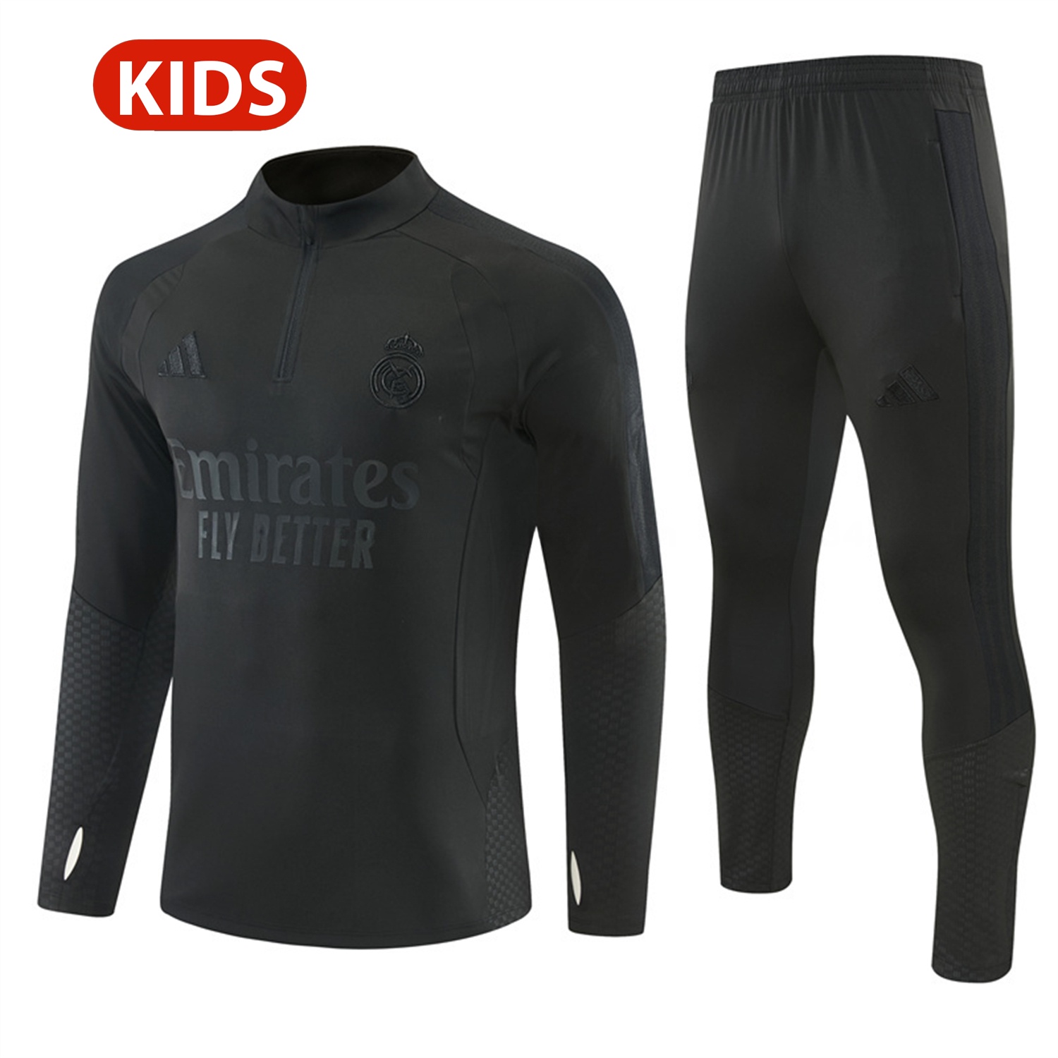 Real Madrid 26-27 Kids Long Sleeves Training Set - Pure Black Top And Pants - ManixJersey