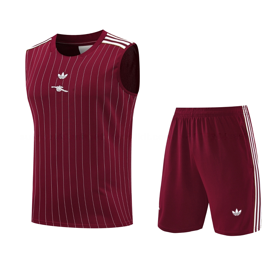 Arsenal 25-26 Retro Style Vest Training Set - Burgundy With White Stripes Top & Pants - ManixJersey
