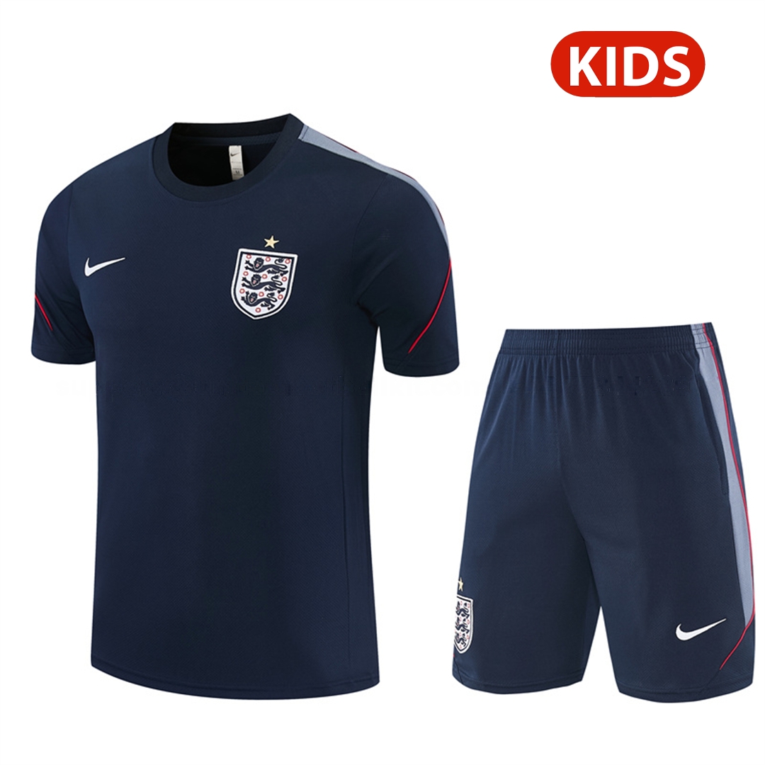 England 2026 Kids Short-Sleeve Training Set - Dark Blue Top & Dark Blue Pants - ManixJersey