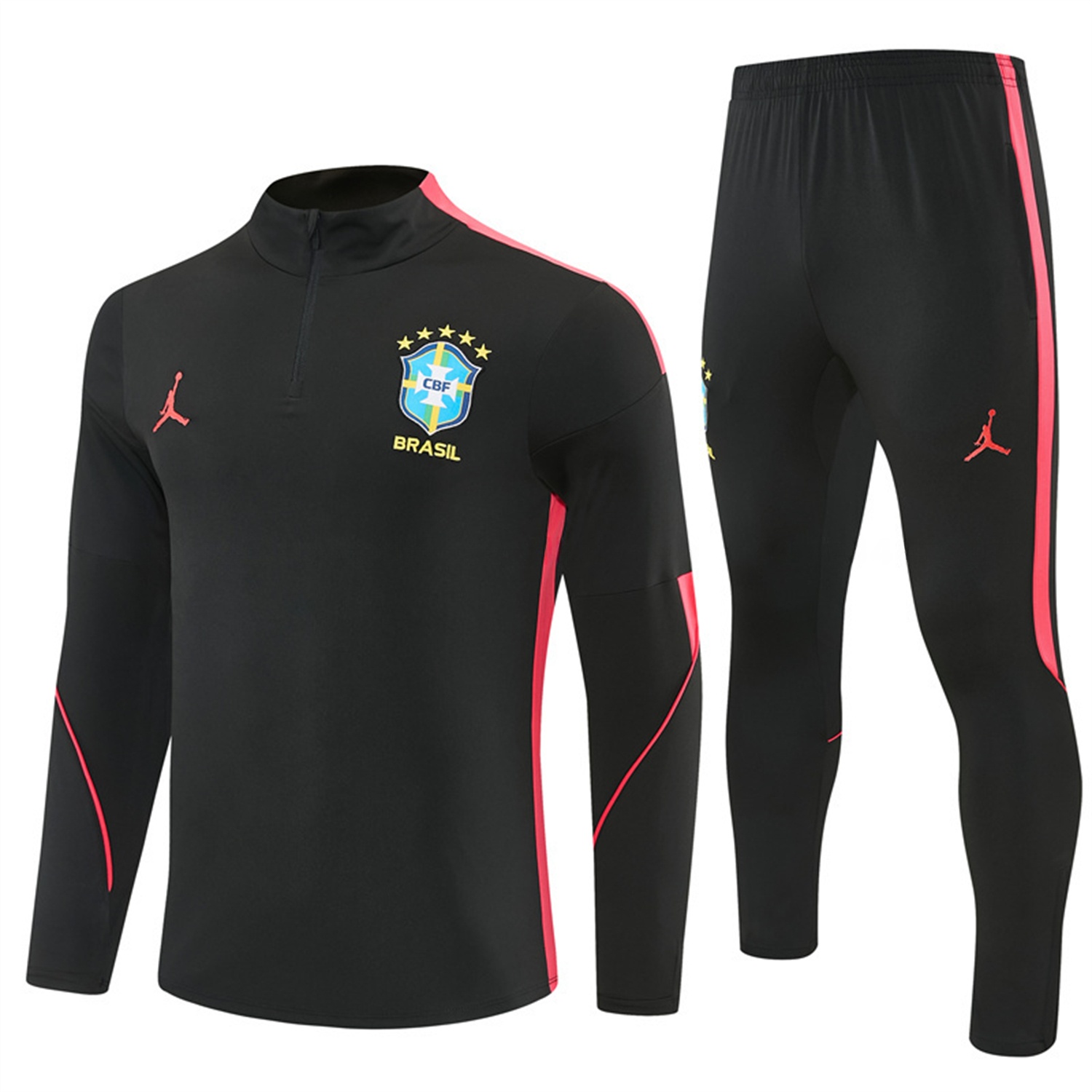 Brazil X JD 2026 Long Sleeves Training Set - Black Top And Black Orange Pants - ManixJersey