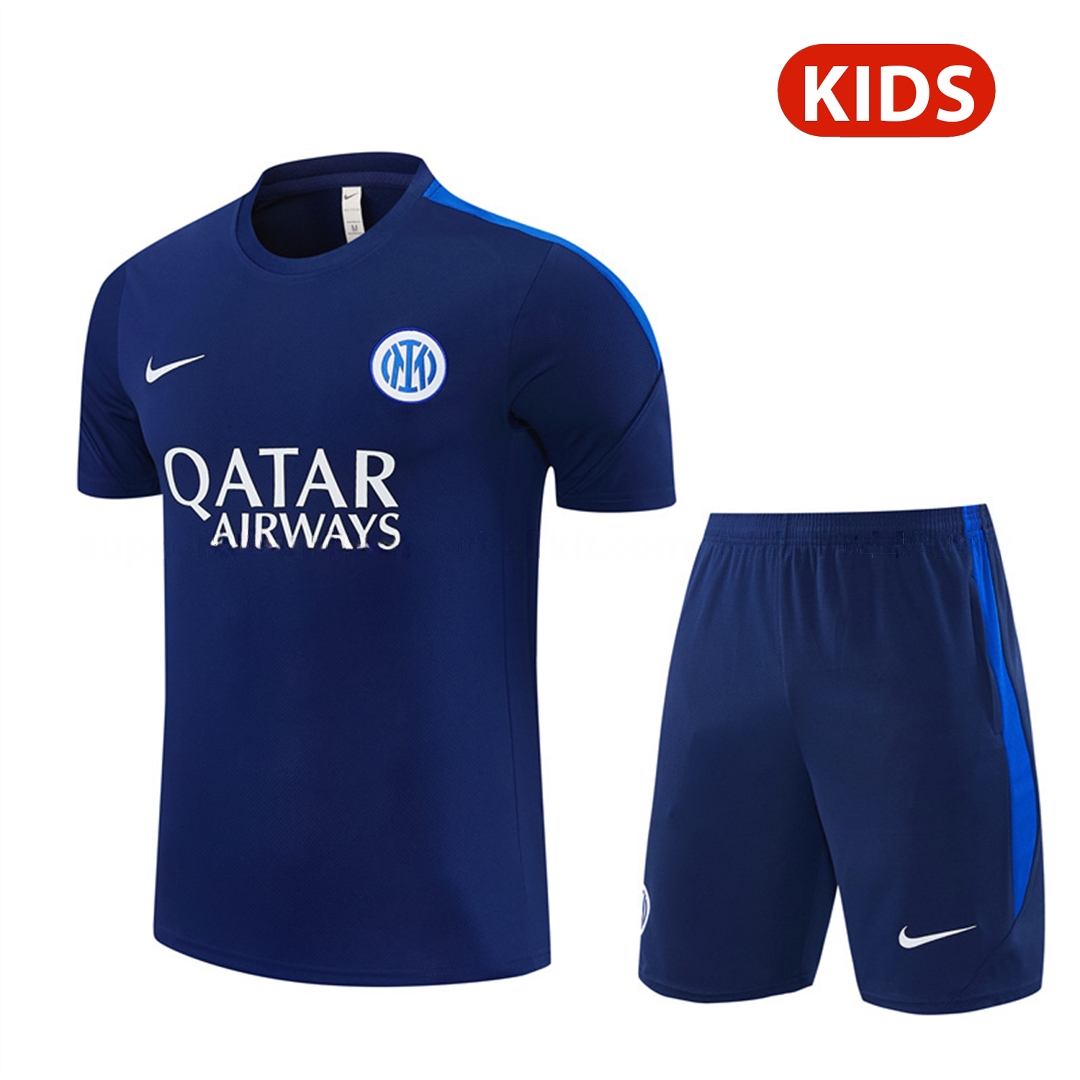 Inter Milan 26-27 Short-Sleeve Kids Training Set - Deep Blue Top & Shorts - ManixJersey