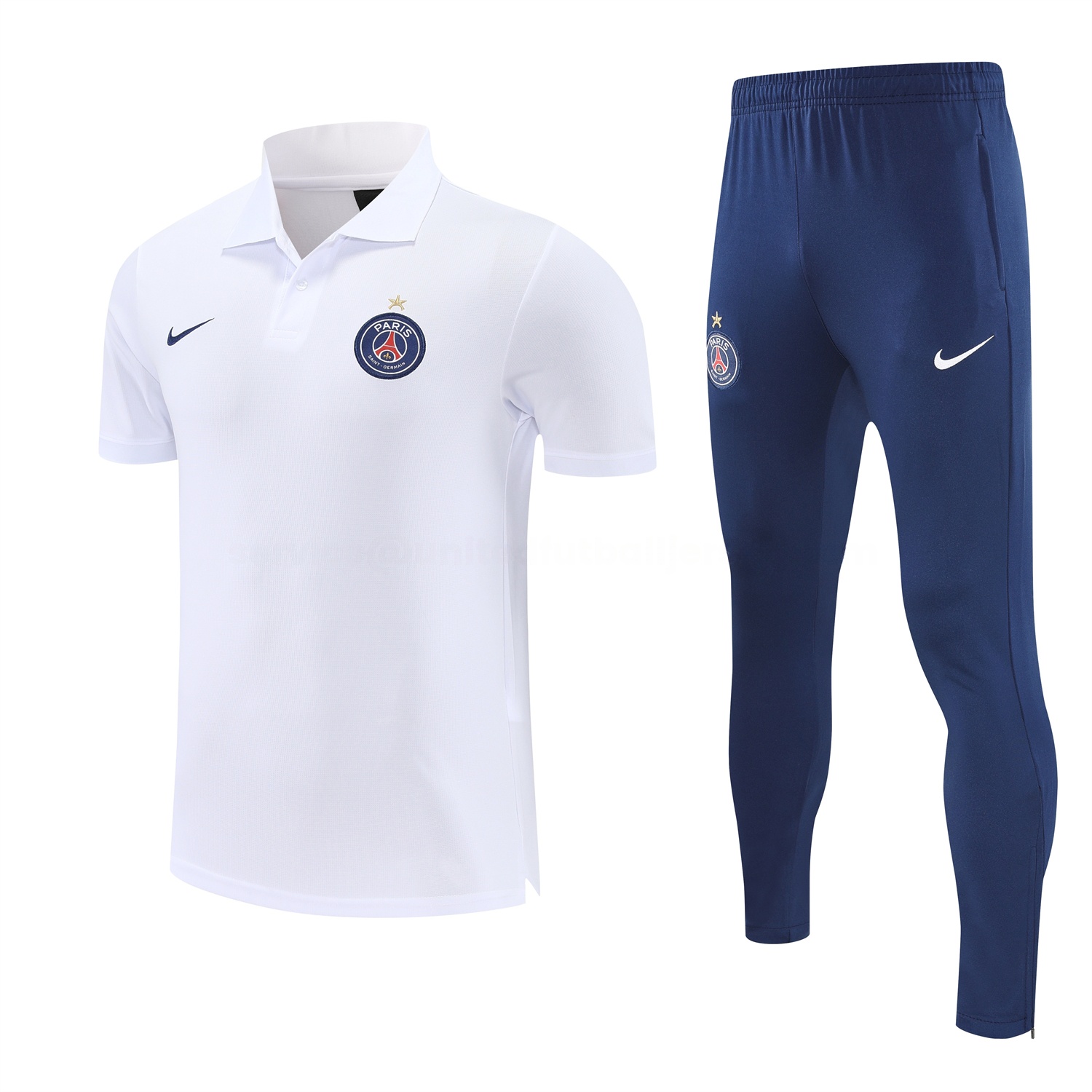 Paris Saint-Germain PSG 25-26 POLO Short-Sleeve Training Set - White Top and Dark Blue Pants - ManixJersey