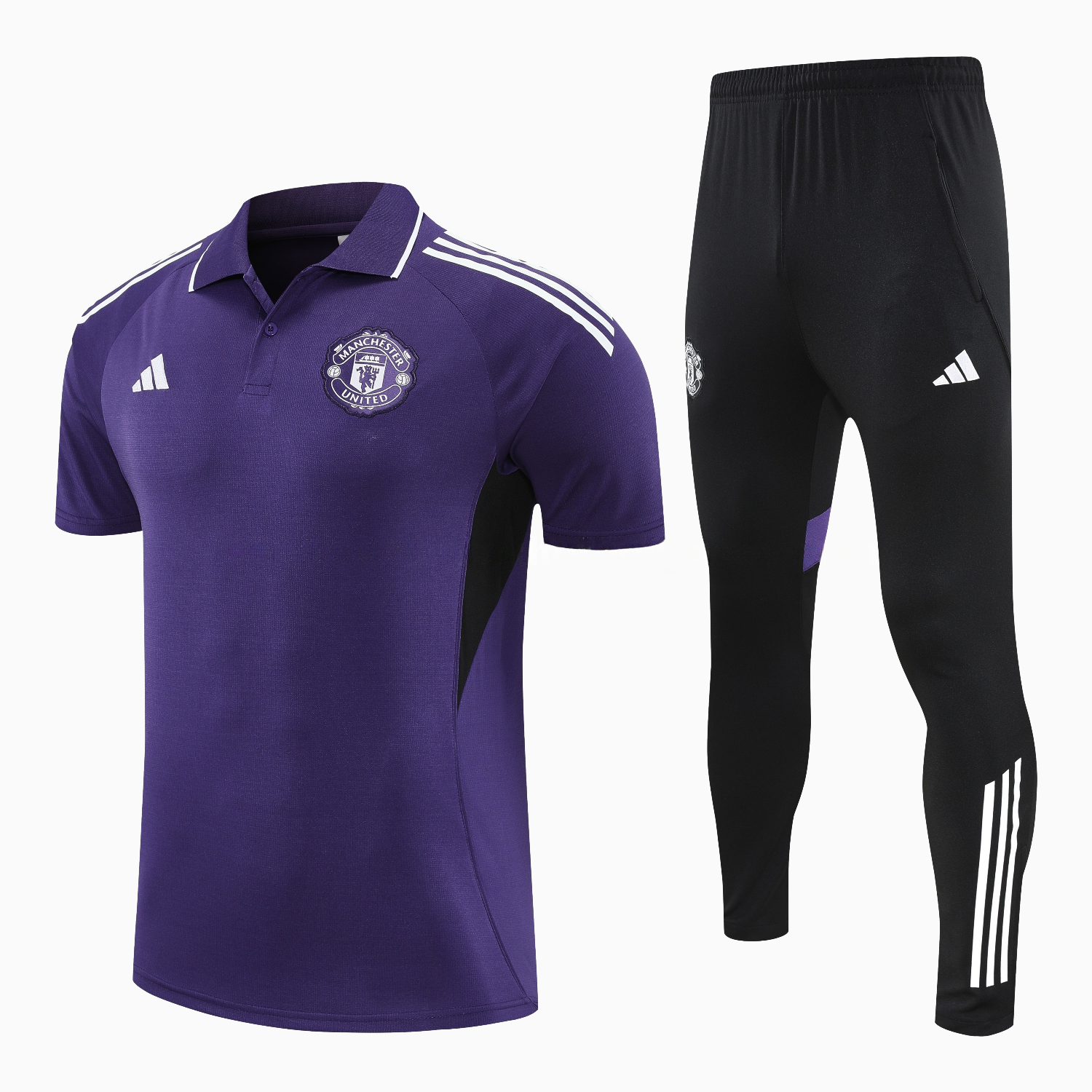 Manchester United 25-26 POLO Short-Sleeve Training Set - Purple Top and Black Pants - ManixJersey