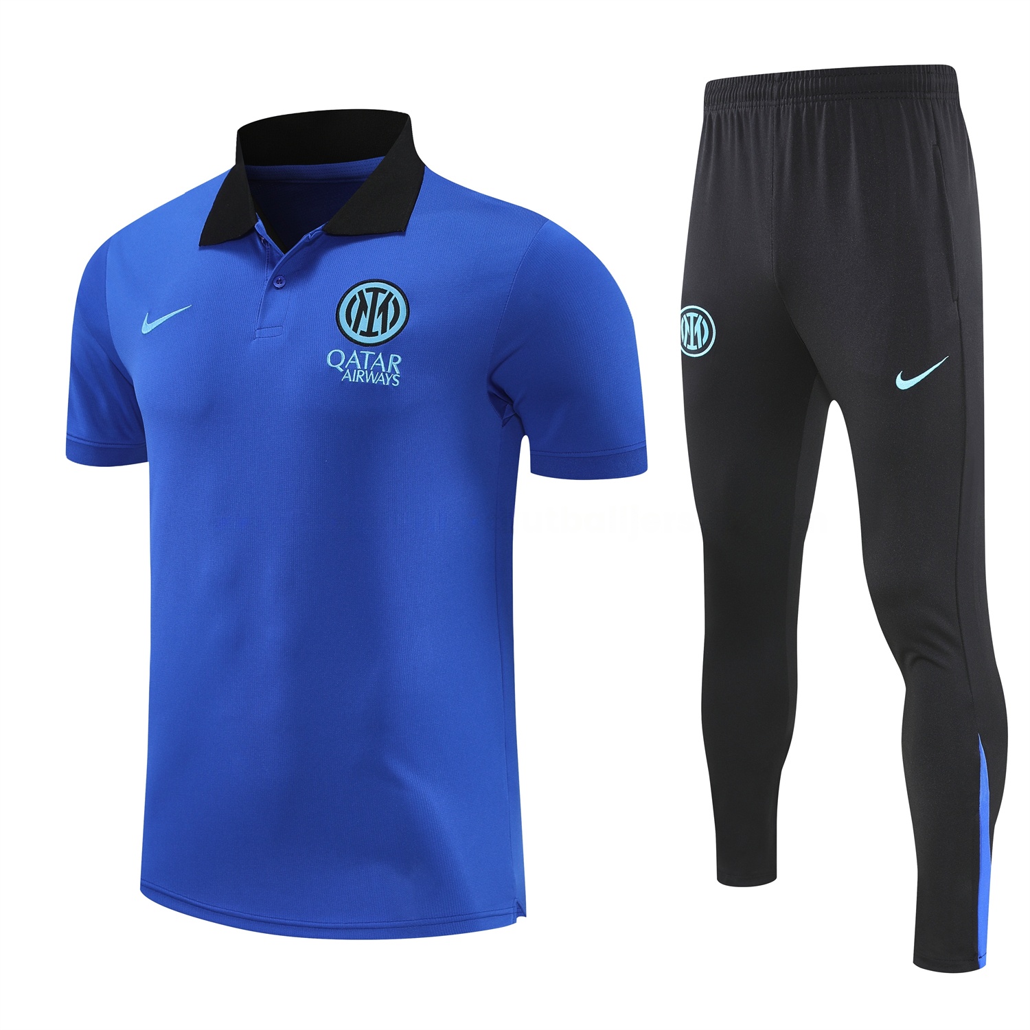 Inter Milan 25-26 POLO Short-Sleeve Training Set - Ocean Blue Top and Black Pants - ManixJersey