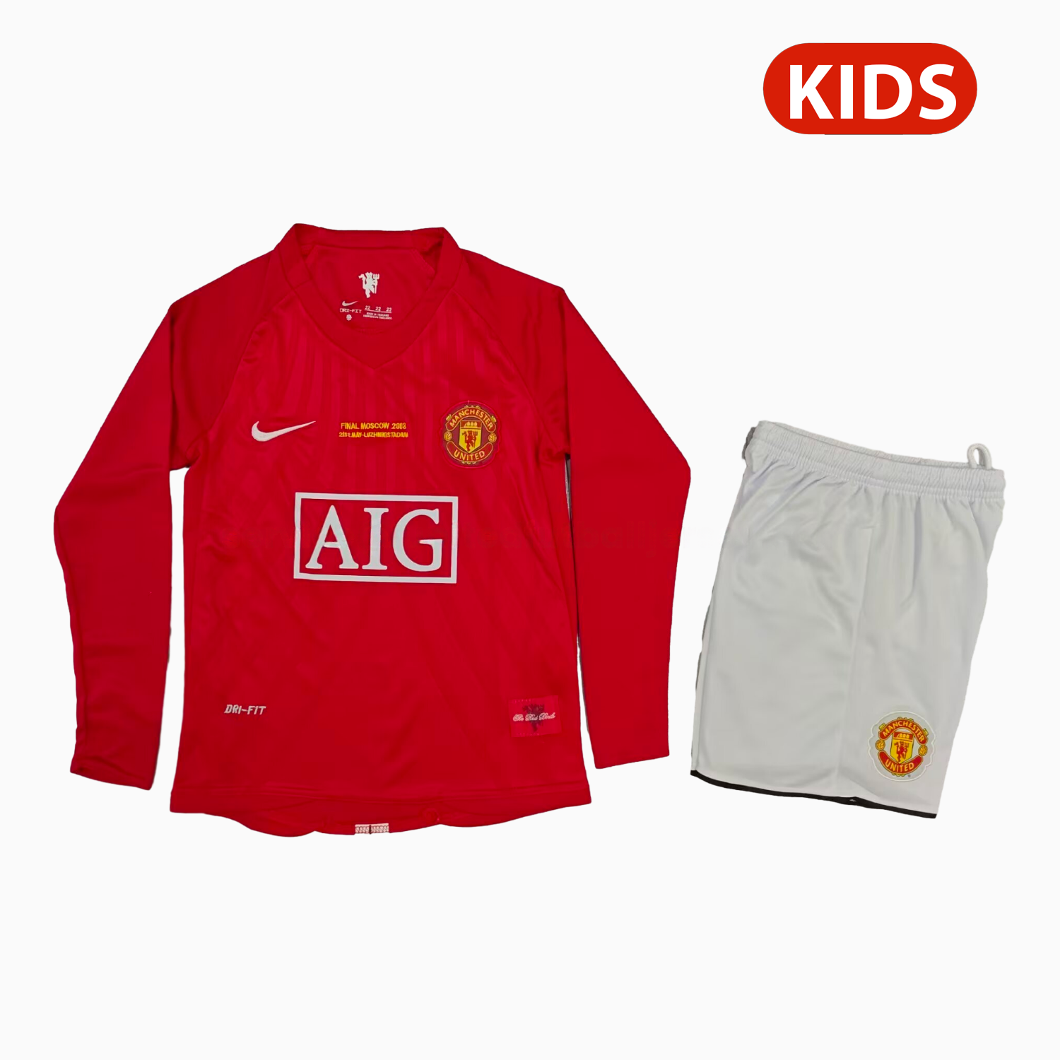 Retro Manchester United 2007-08 Home Long Sleeves Kids Kit - ManixJersey