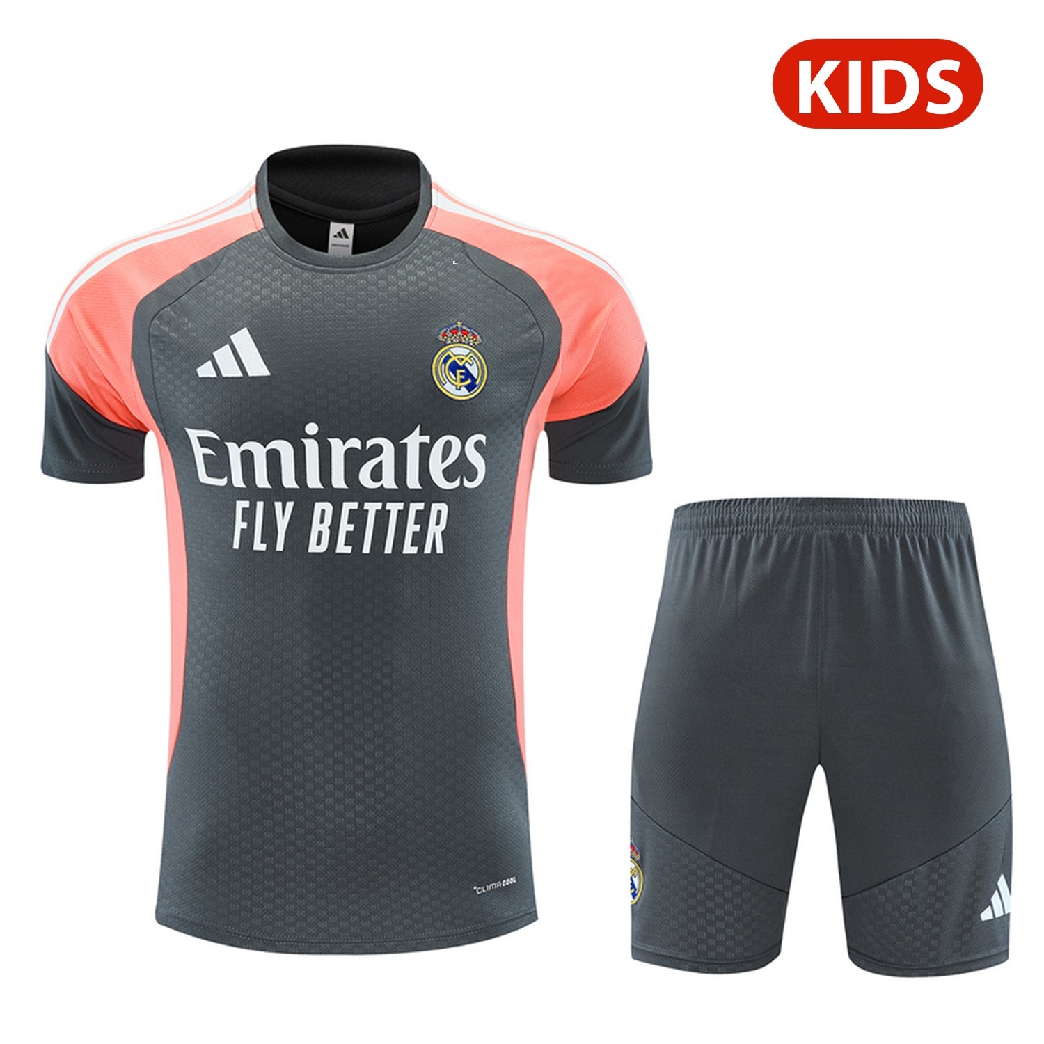 Real Madrid 26-27 Kids Short-Sleeve Training Set - Deep Grey Top & Deep Grey Shorts - ManixJersey